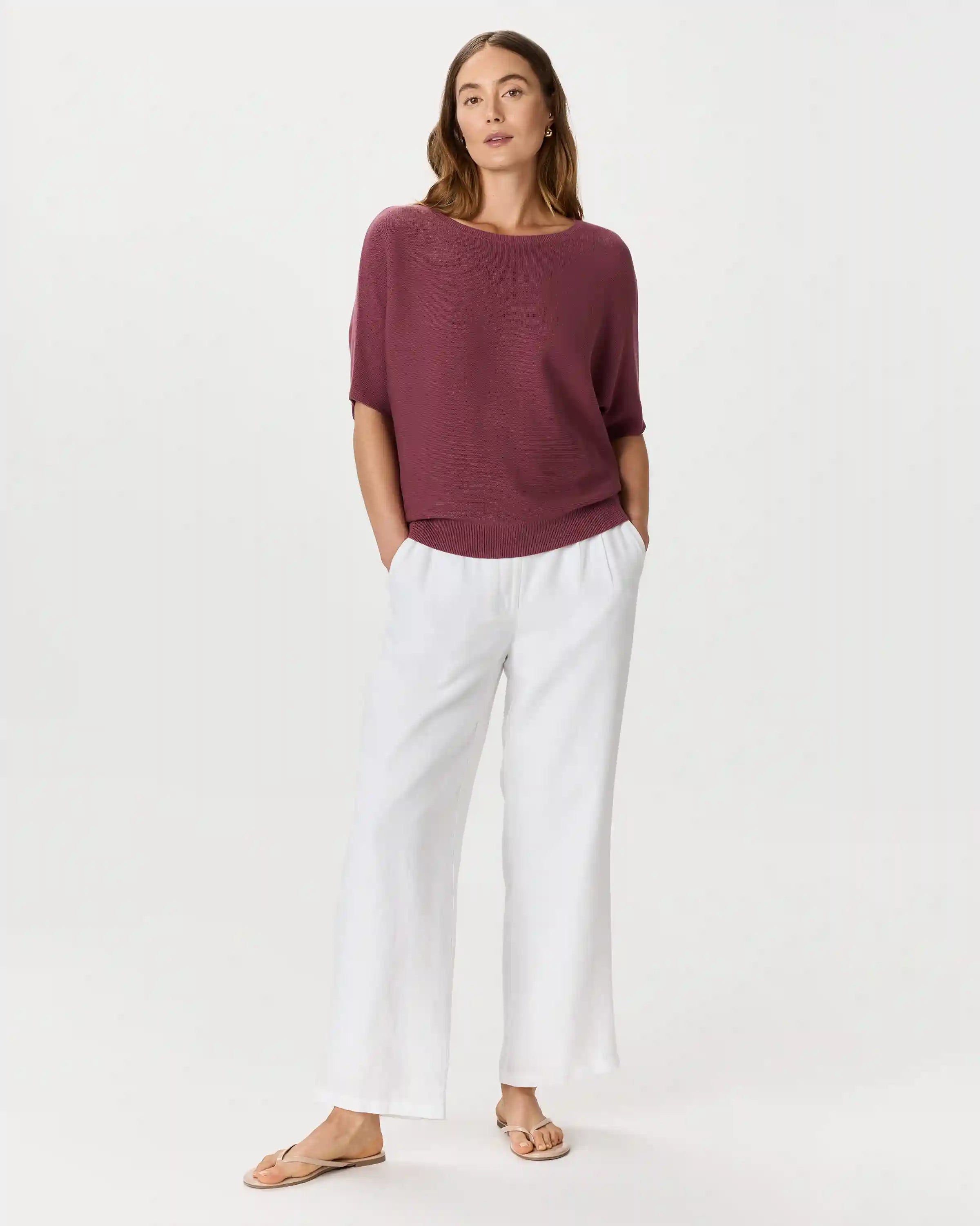 Lightweight Cotton Cashmere Link-Stitch Dolman Sweater