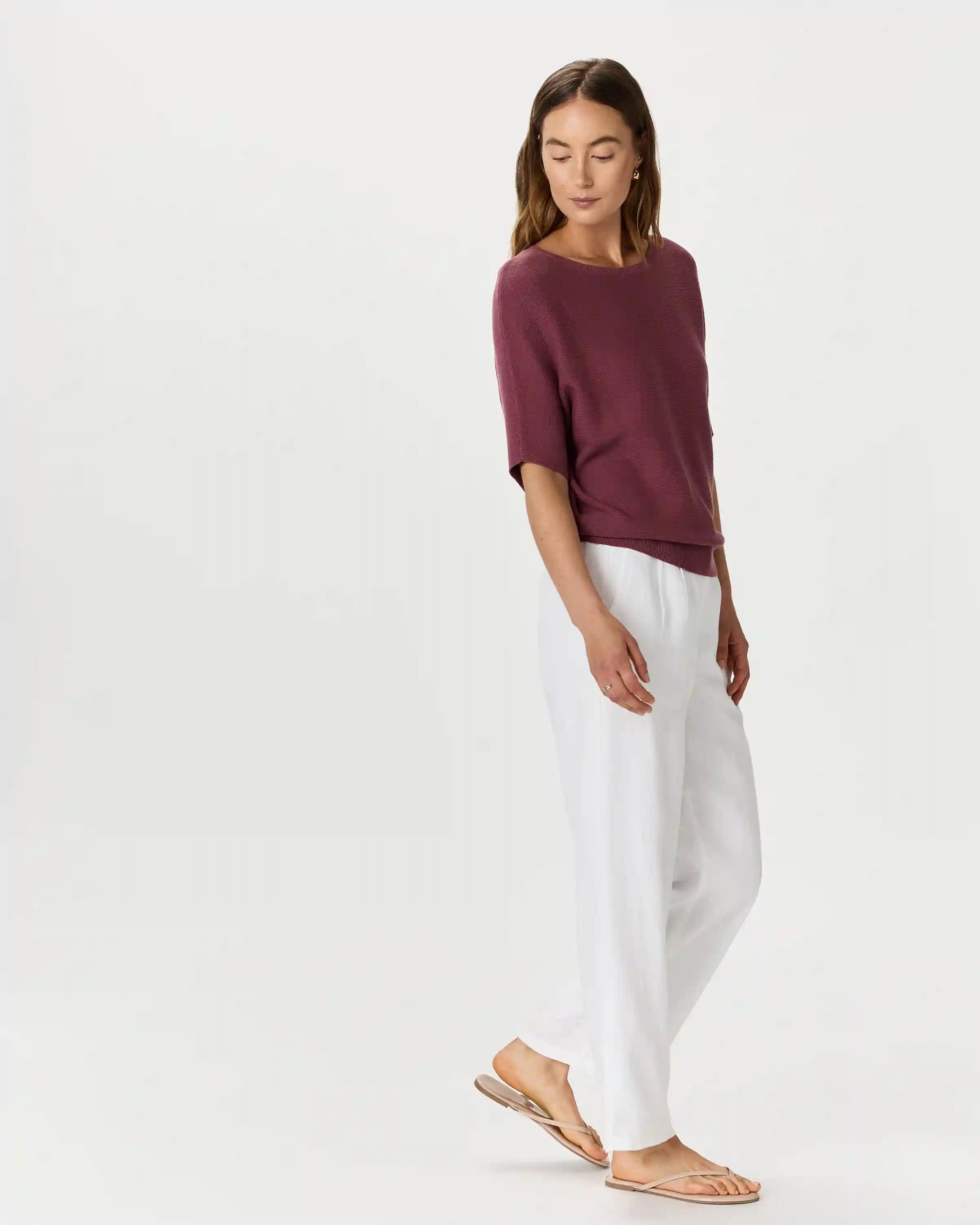 Lightweight Cotton Cashmere Link-Stitch Dolman Sweater