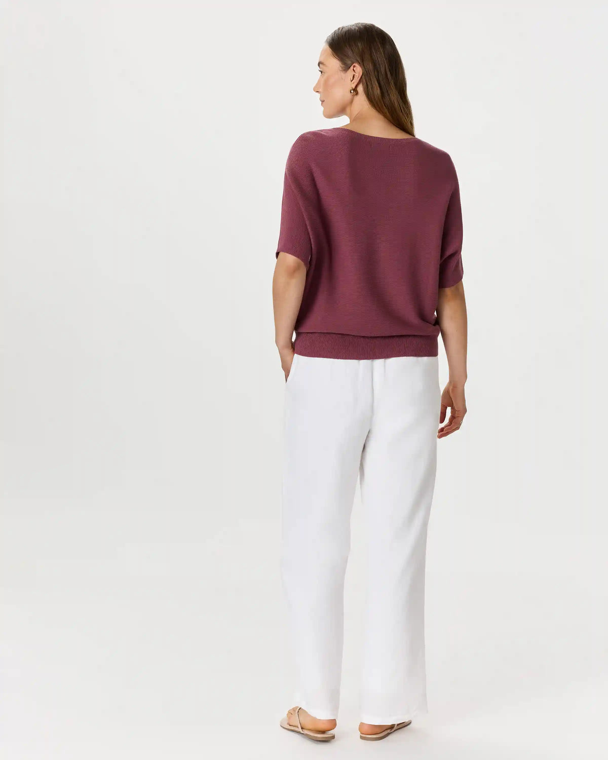 Lightweight Cotton Cashmere Link-Stitch Dolman Sweater