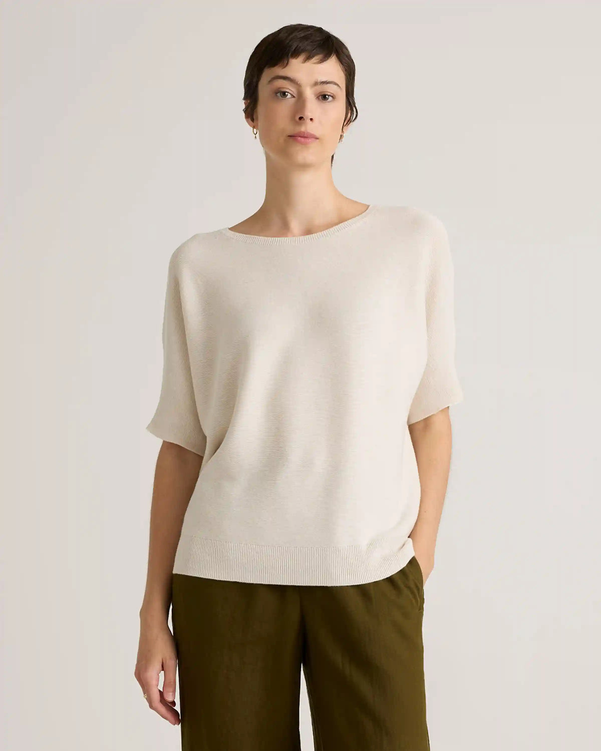 Lightweight Cotton Cashmere Link-Stitch Dolman Sweater