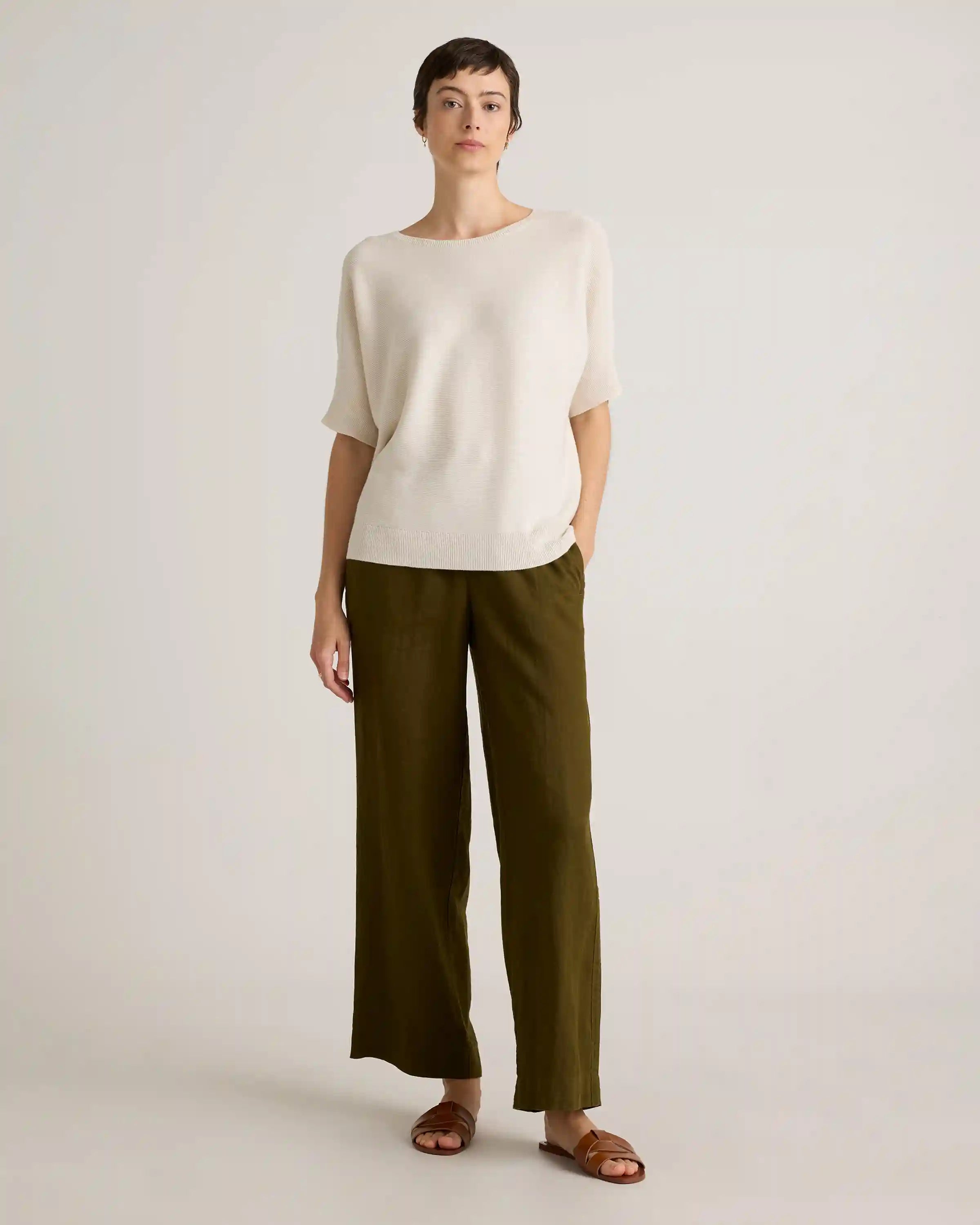Lightweight Cotton Cashmere Link-Stitch Dolman Sweater