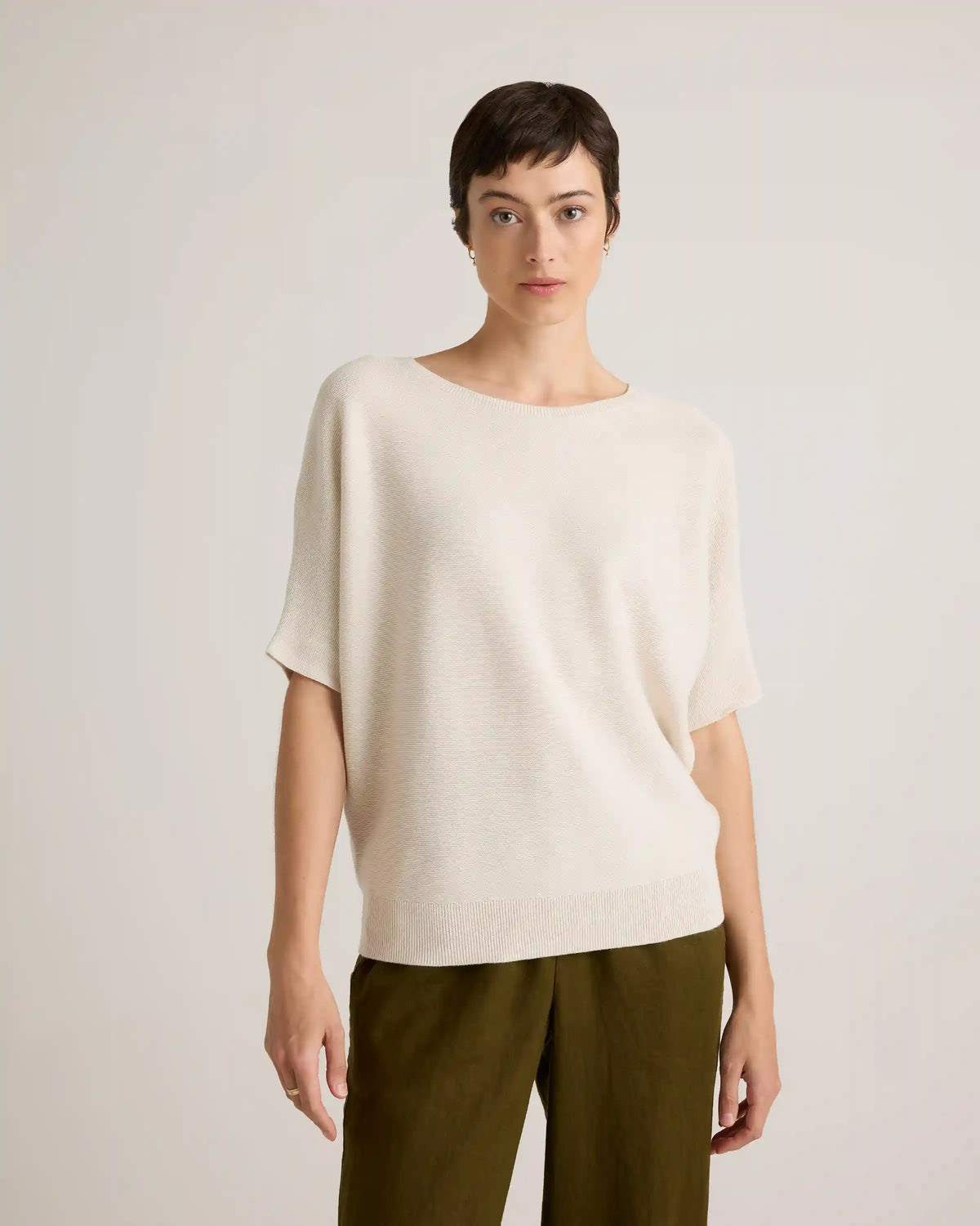Lightweight Cotton Cashmere Link-Stitch Dolman Sweater