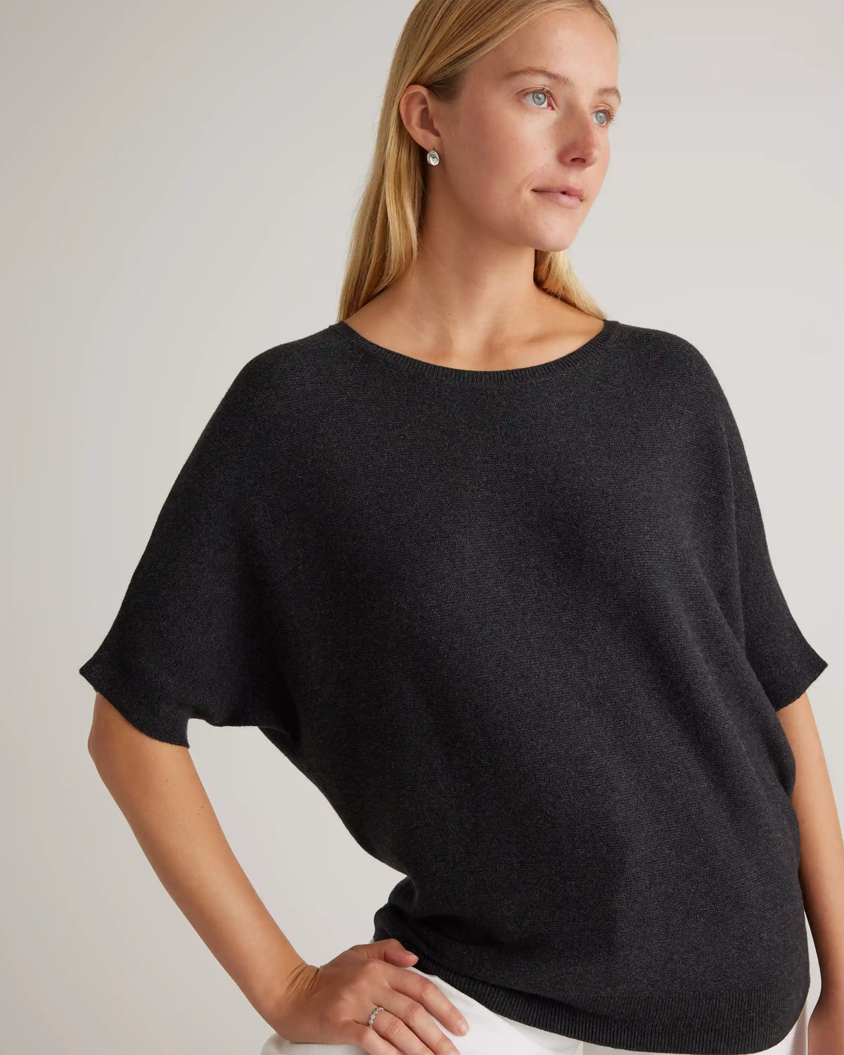 Lightweight Cotton Cashmere Link-Stitch Dolman Sweater