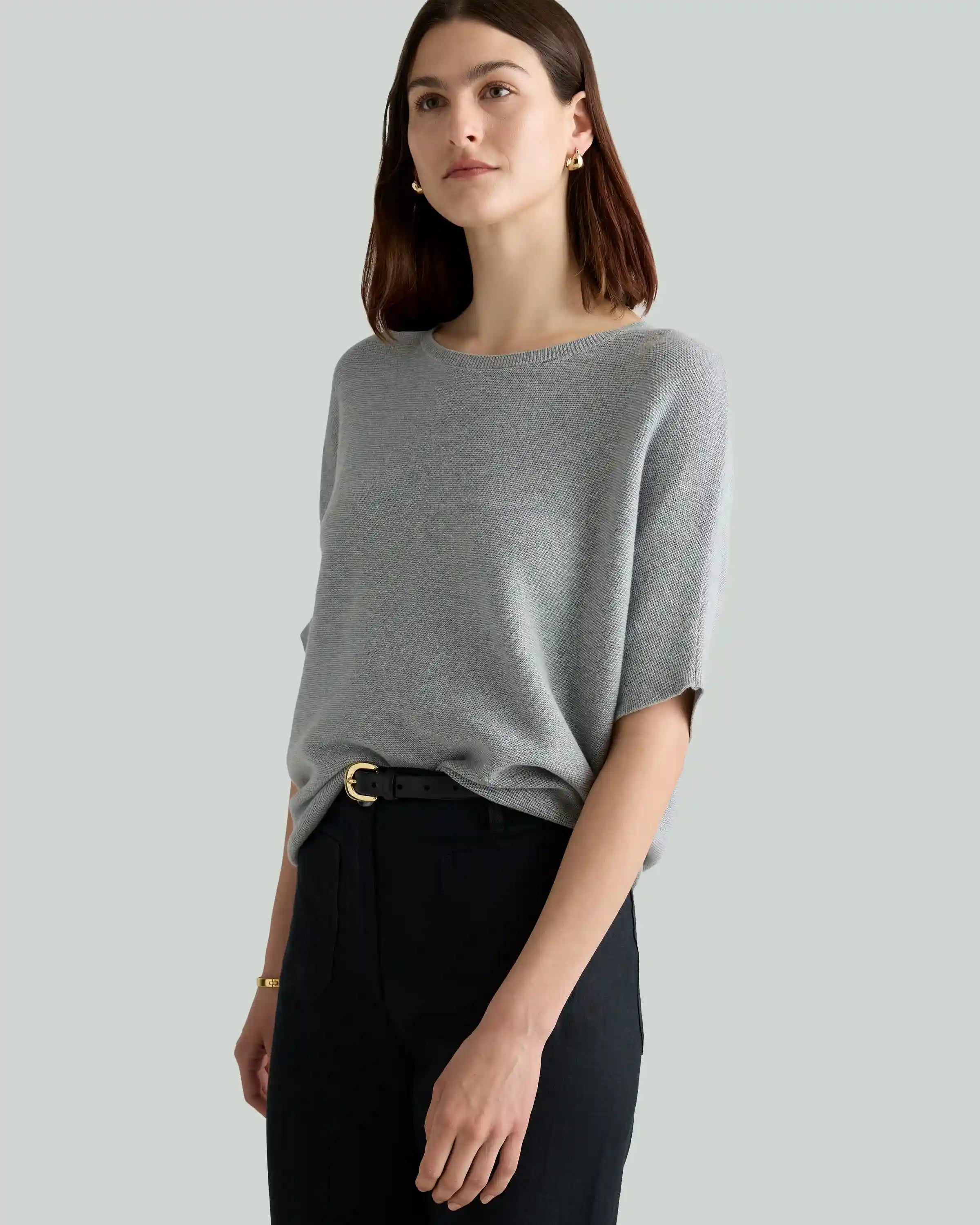 Lightweight Cotton Cashmere Link-Stitch Dolman Sweater