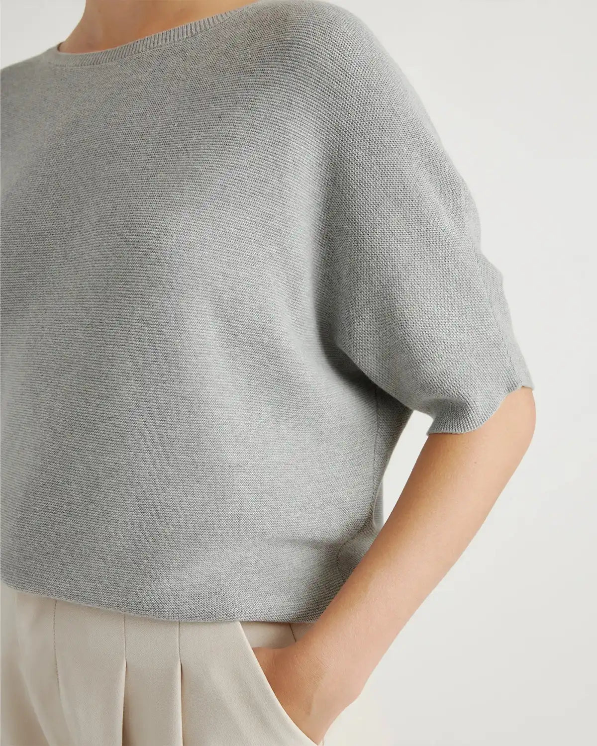 Lightweight Cotton Cashmere Link-Stitch Dolman Sweater