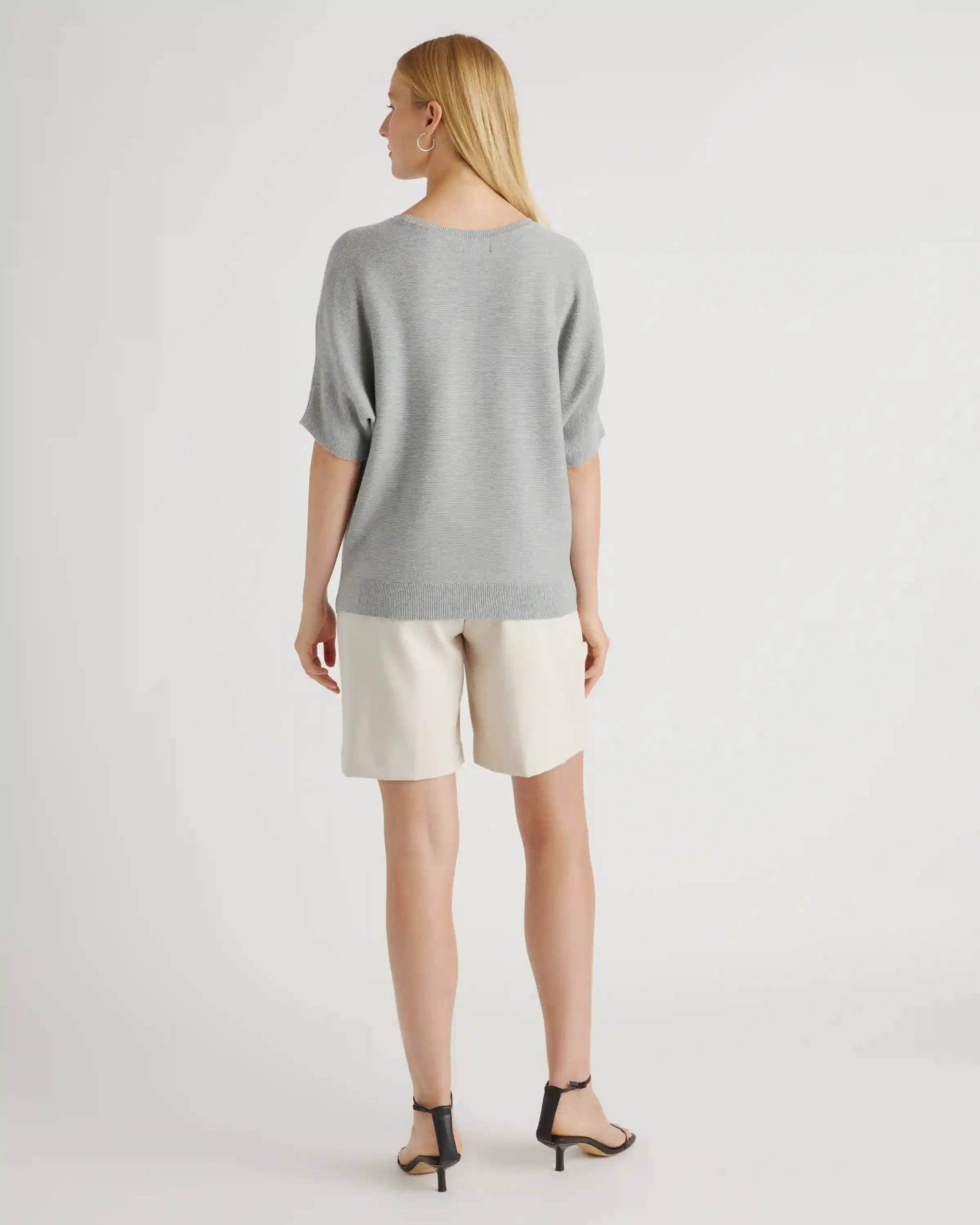 Lightweight Cotton Cashmere Link-Stitch Dolman Sweater