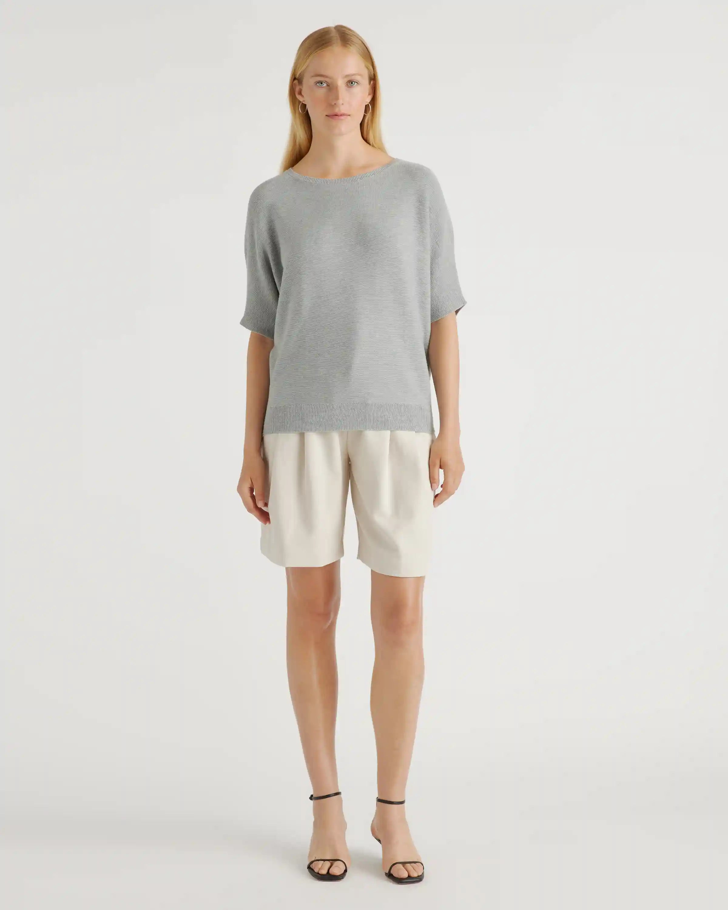 Lightweight Cotton Cashmere Link-Stitch Dolman Sweater