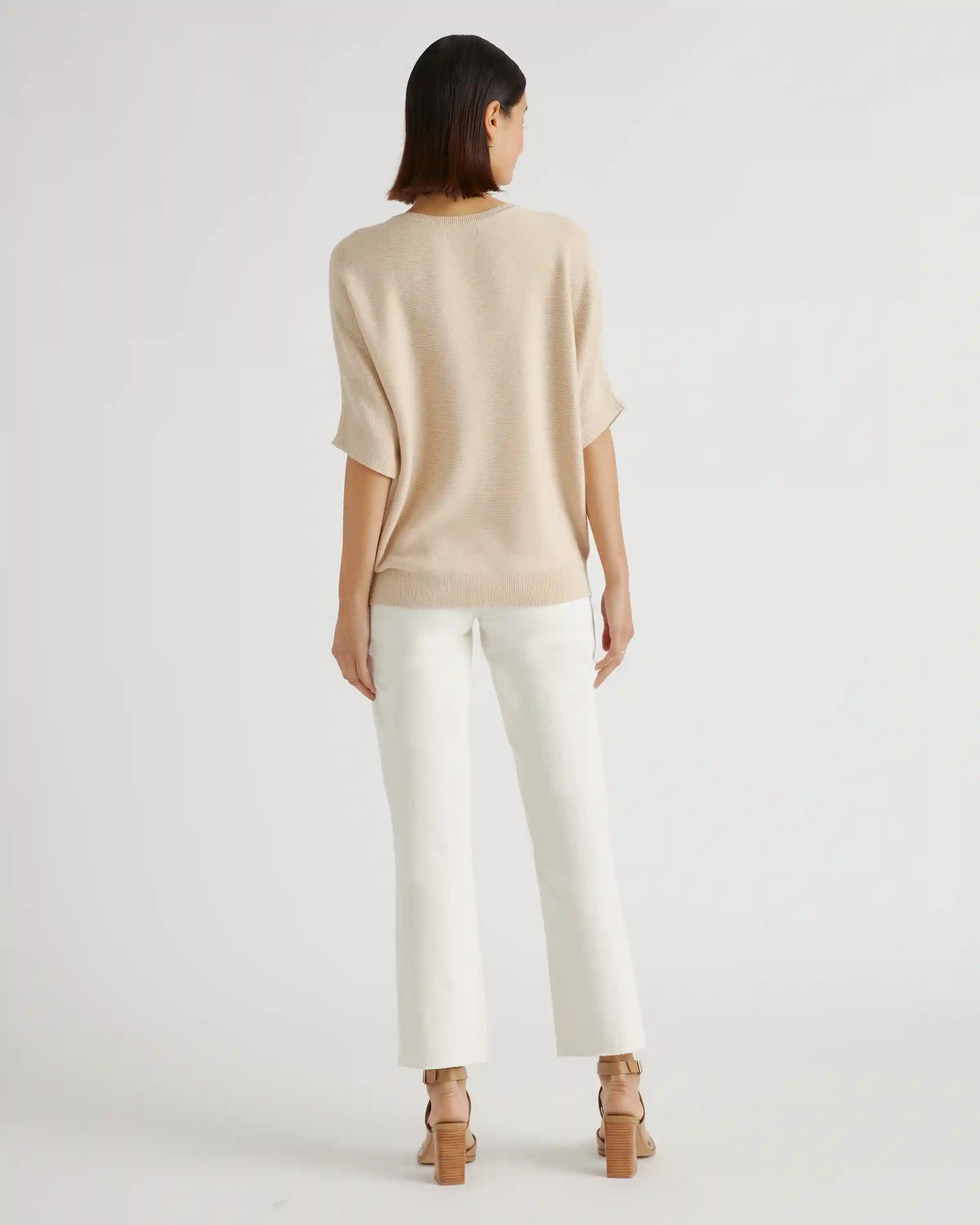 Lightweight Cotton Cashmere Link-Stitch Dolman Sweater