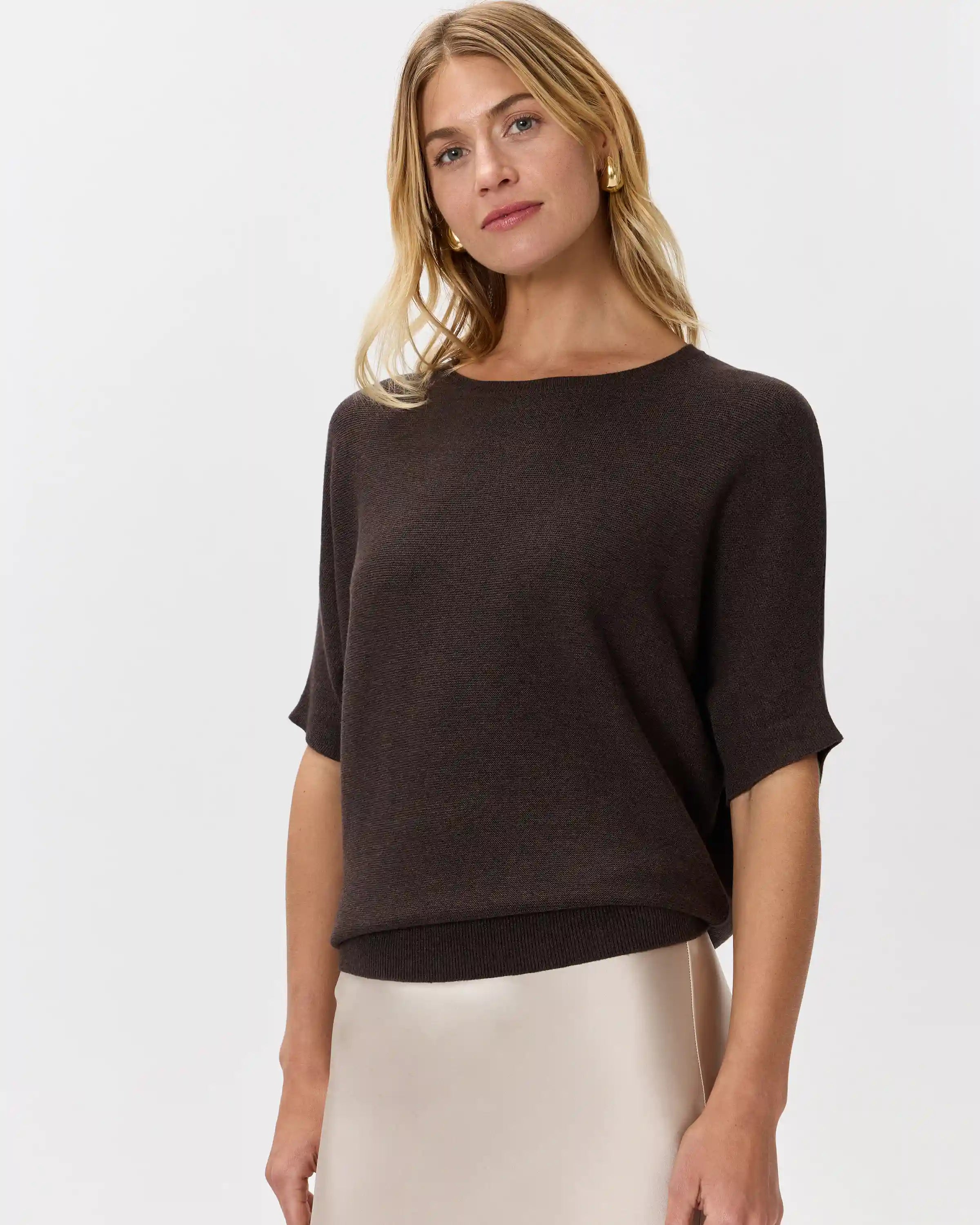 Lightweight Cotton Cashmere Link-Stitch Dolman Sweater
