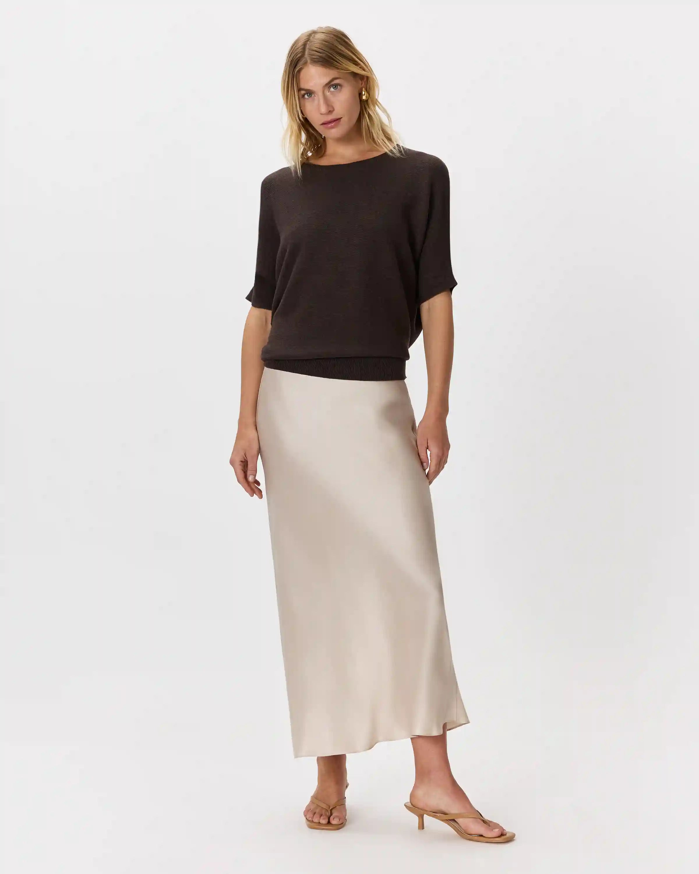 Lightweight Cotton Cashmere Link-Stitch Dolman Sweater