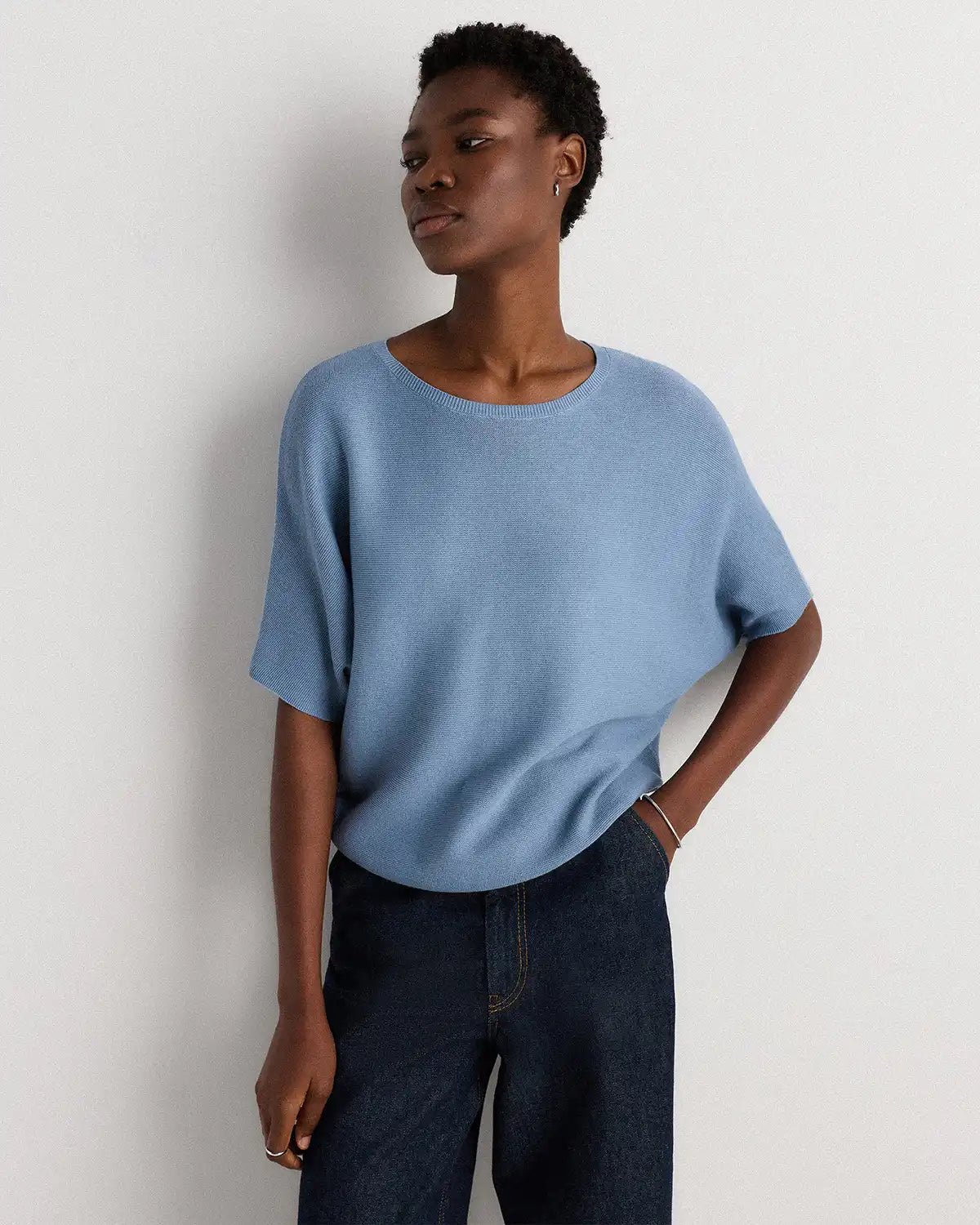 Lightweight Cotton Cashmere Link-Stitch Dolman Sweater