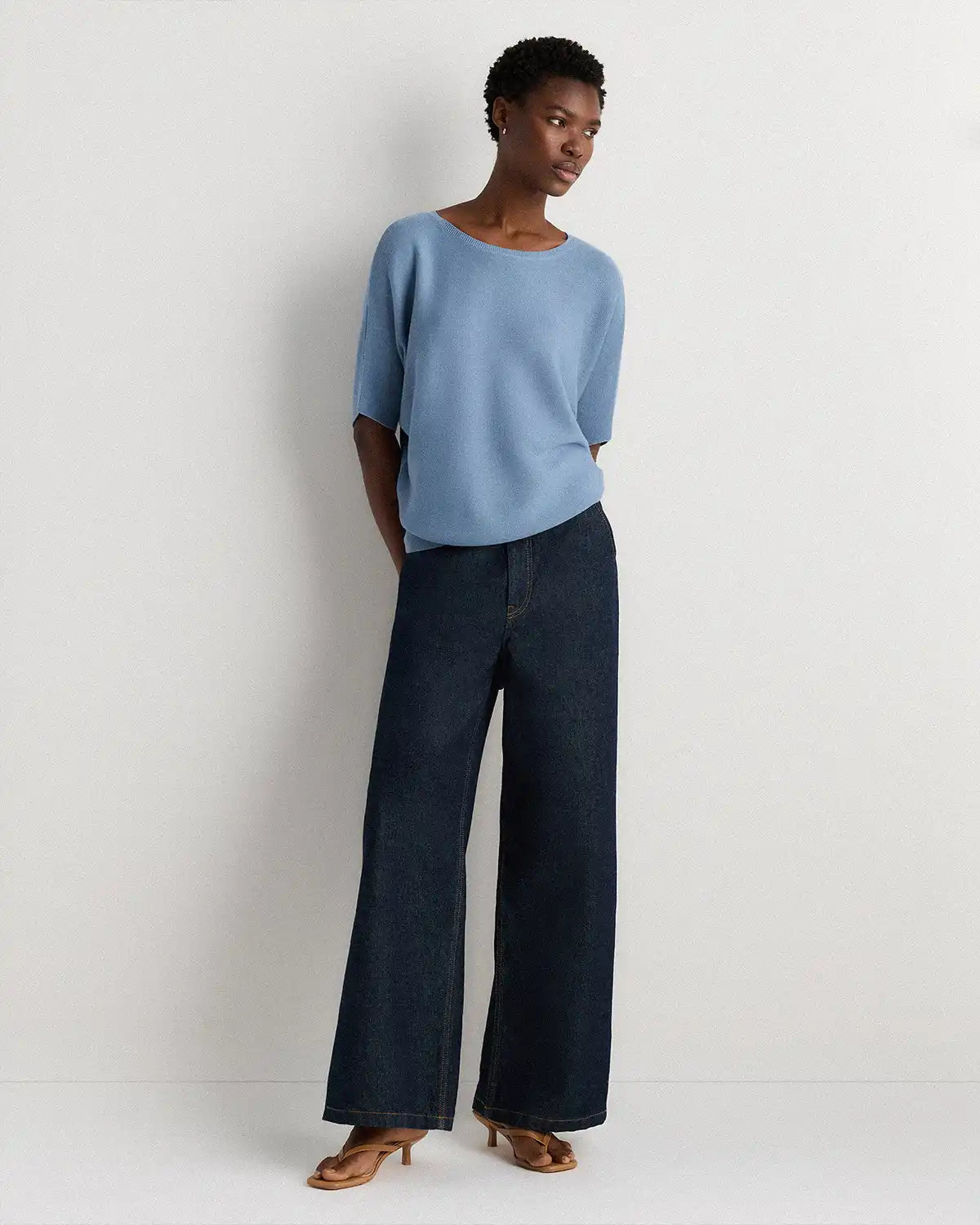 Lightweight Cotton Cashmere Link-Stitch Dolman Sweater