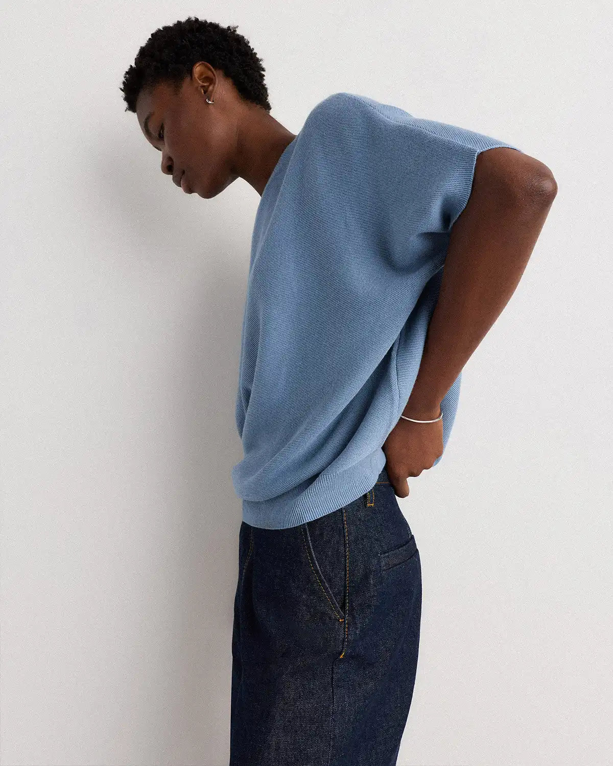 Lightweight Cotton Cashmere Link-Stitch Dolman Sweater
