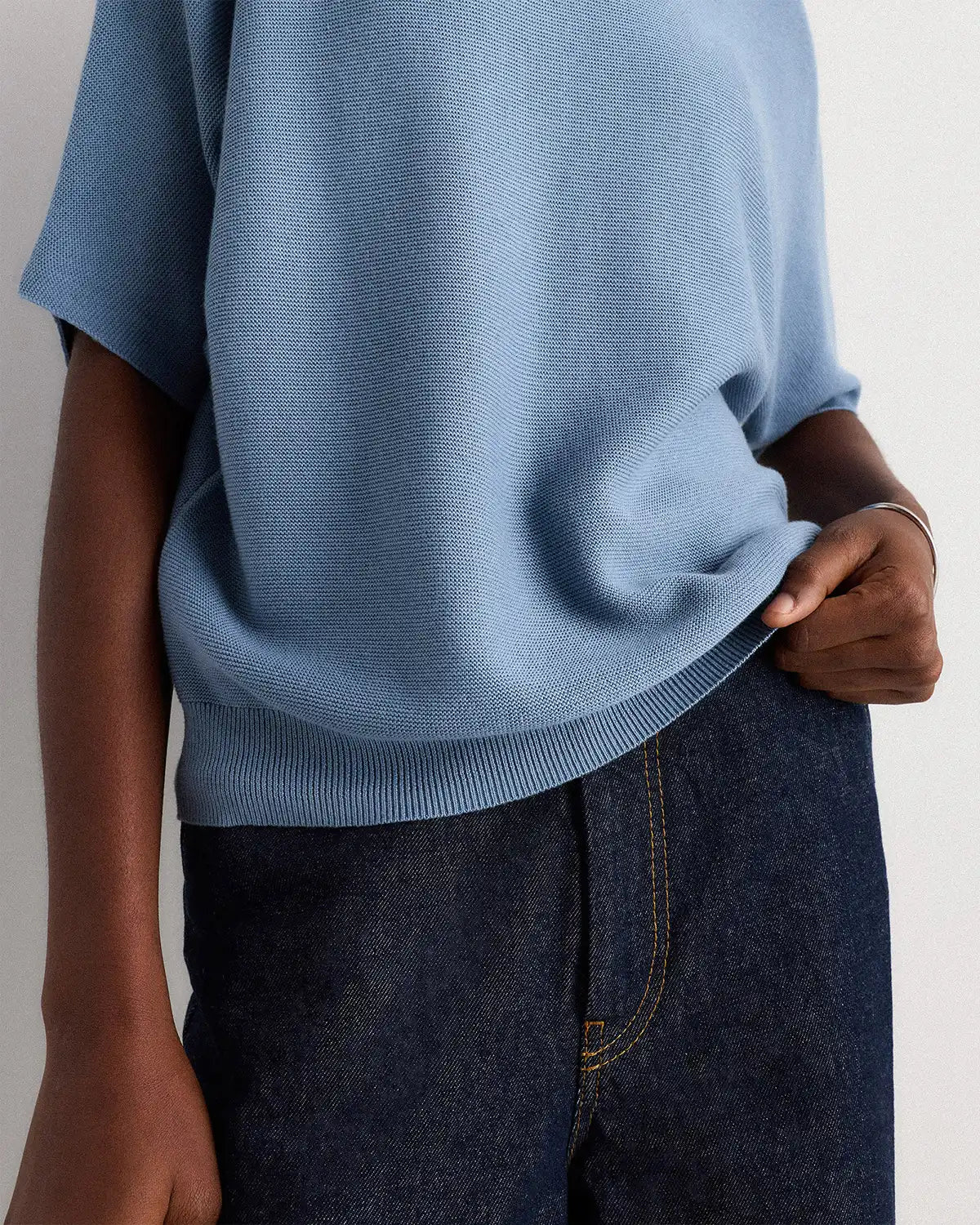 Lightweight Cotton Cashmere Link-Stitch Dolman Sweater