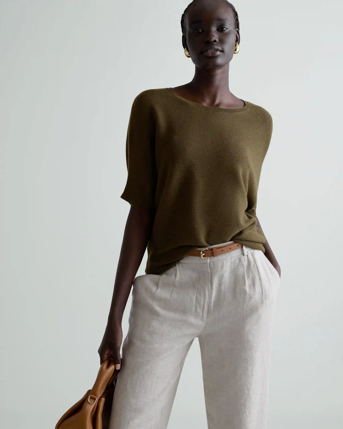 Lightweight Cotton Cashmere Link-Stitch Dolman Sweater