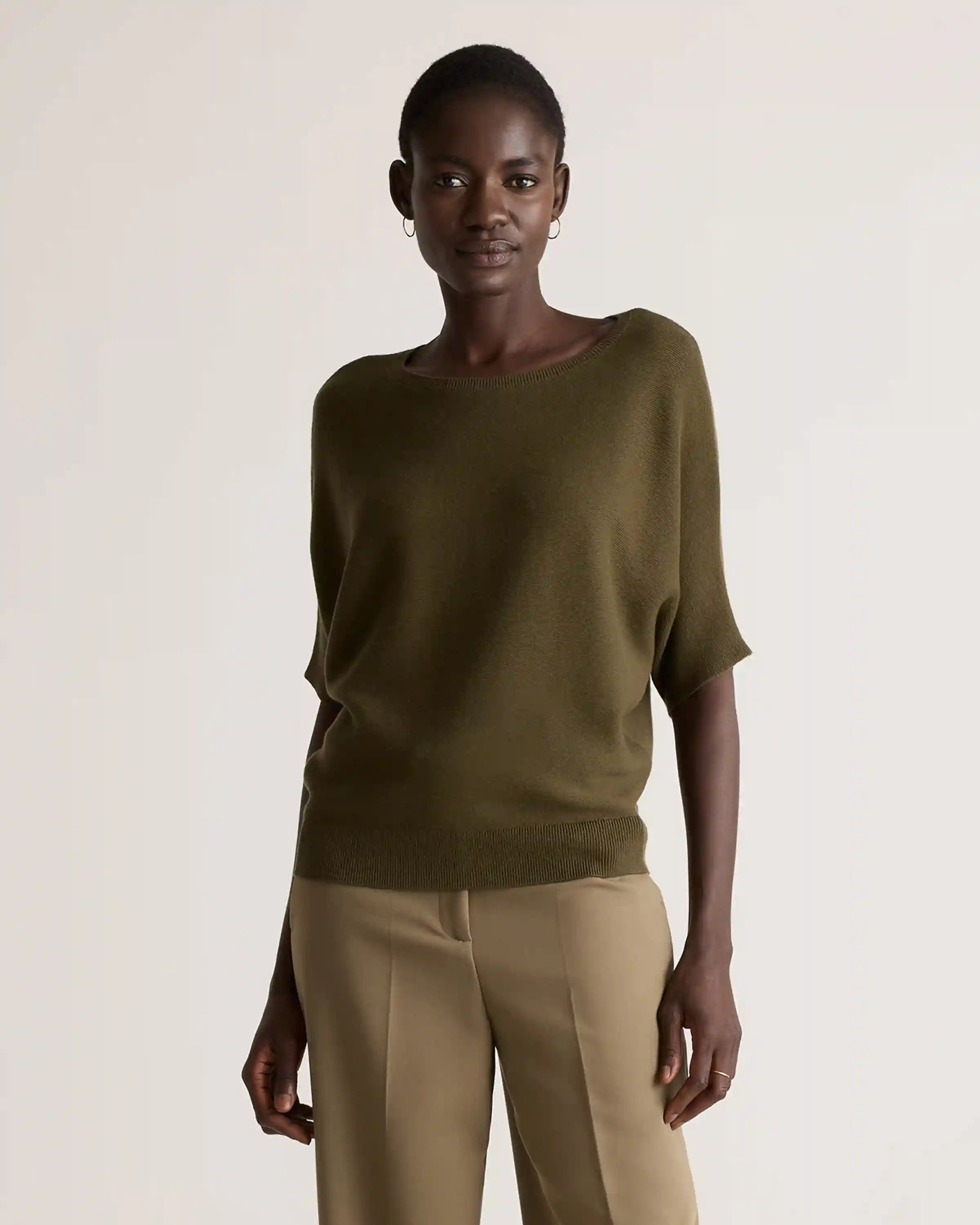 Lightweight Cotton Cashmere Link-Stitch Dolman Sweater