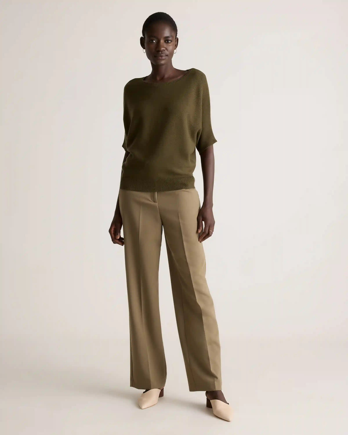 Lightweight Cotton Cashmere Link-Stitch Dolman Sweater