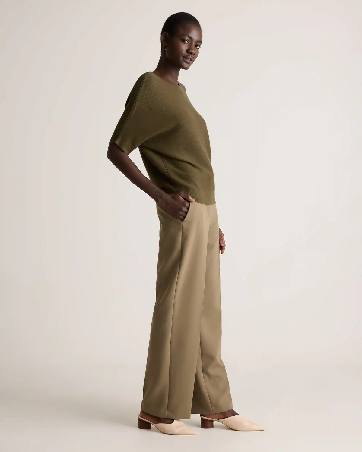 Lightweight Cotton Cashmere Link-Stitch Dolman Sweater