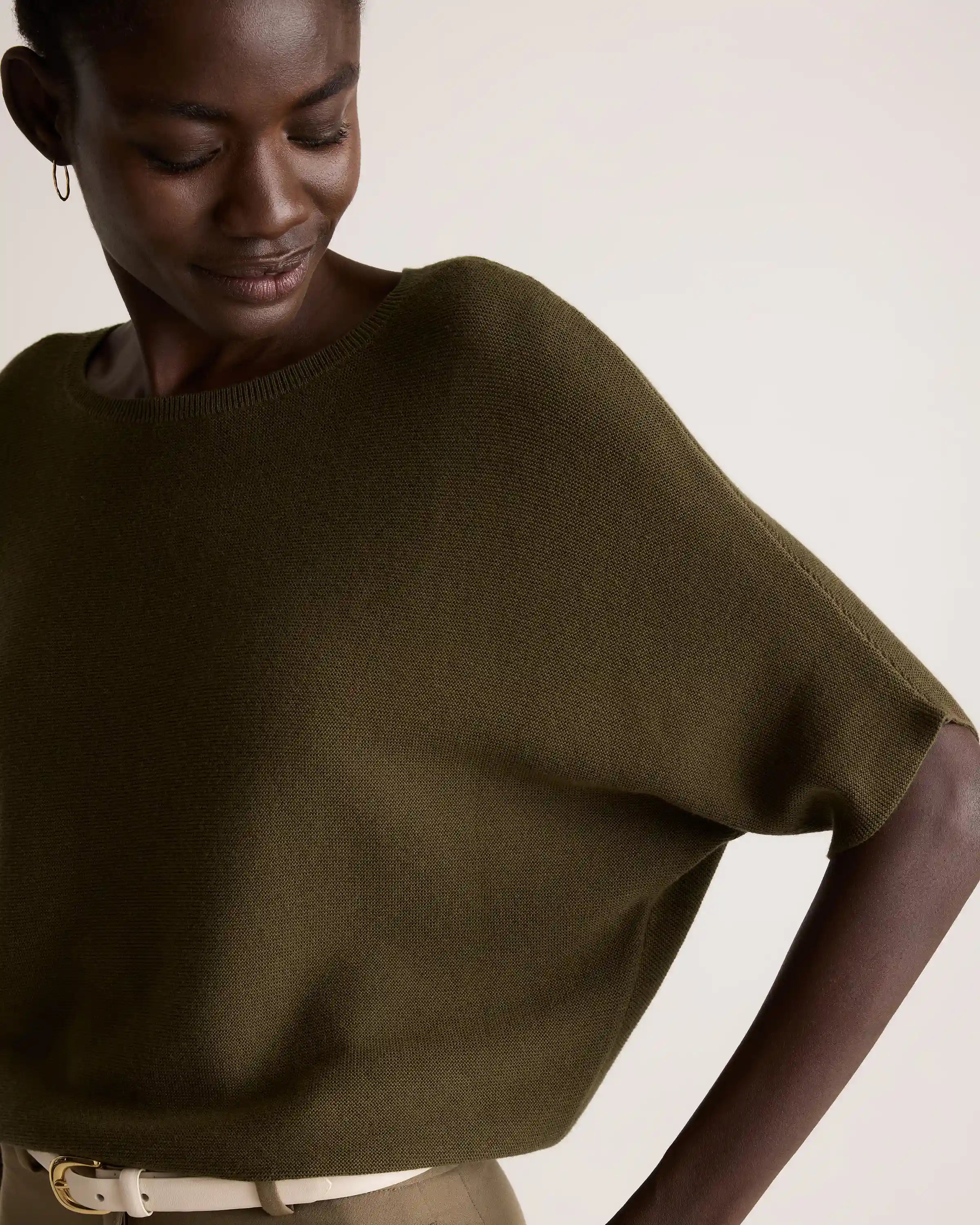 Lightweight Cotton Cashmere Link-Stitch Dolman Sweater