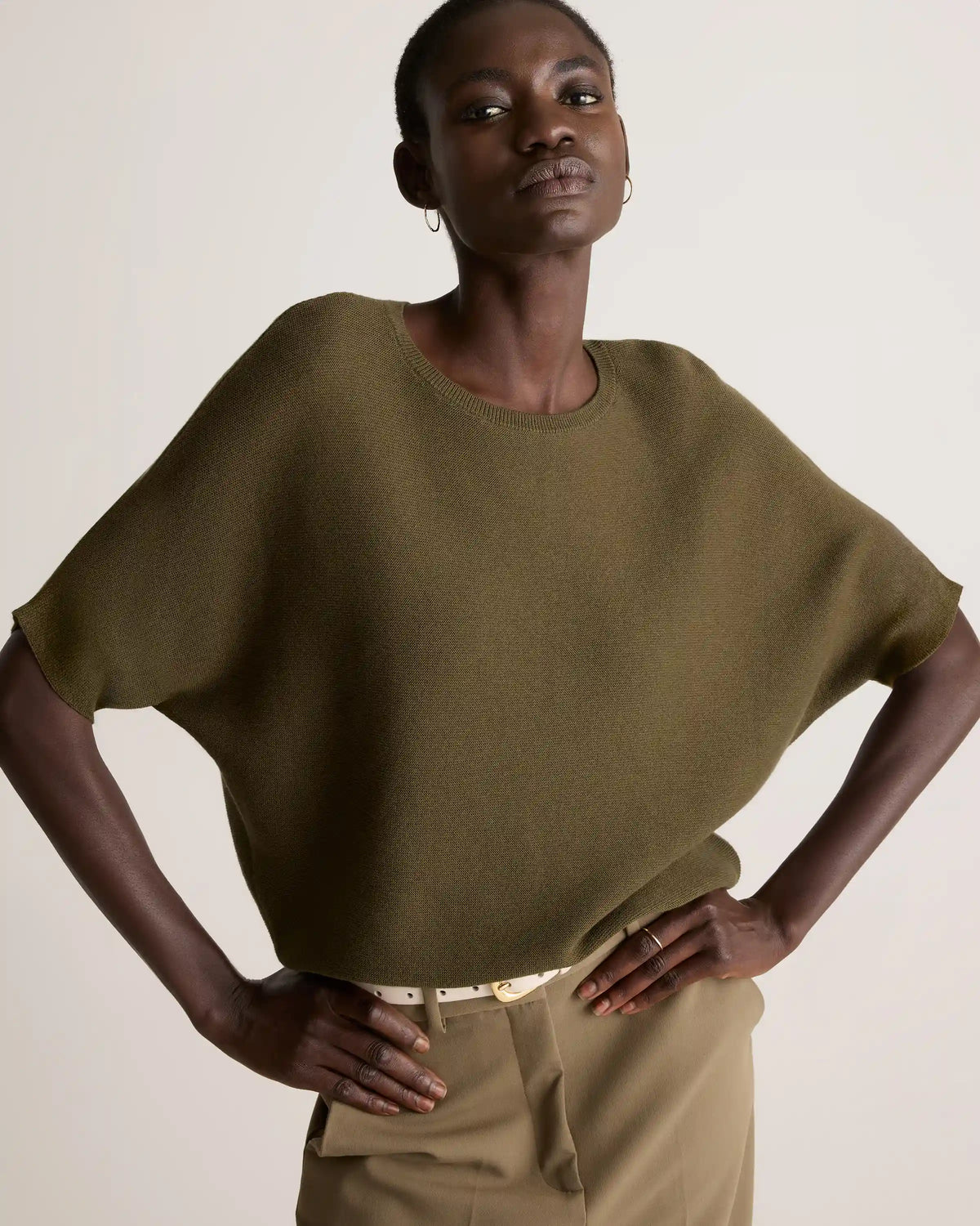 Lightweight Cotton Cashmere Link-Stitch Dolman Sweater