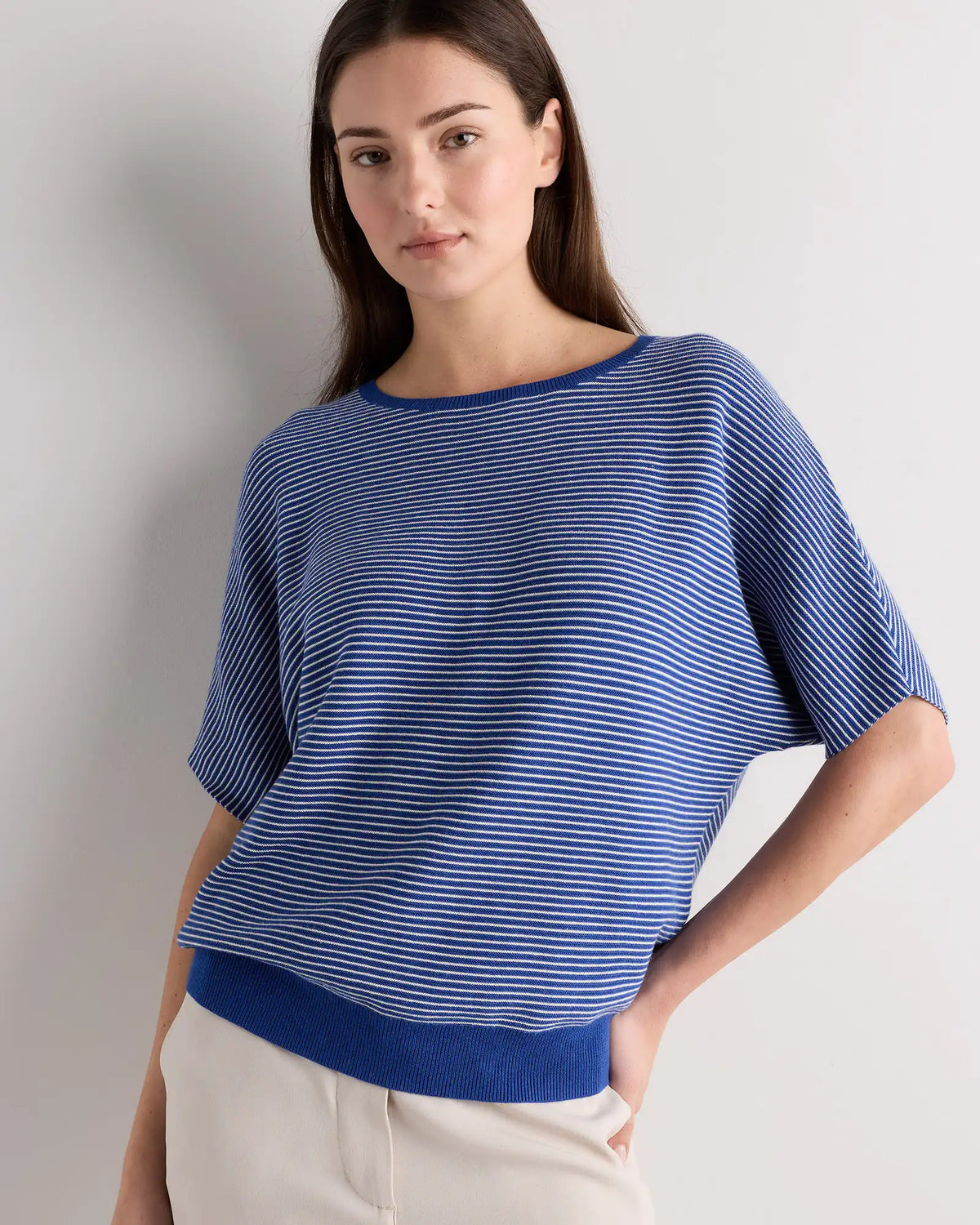 Lightweight Cotton Cashmere Link-Stitch Dolman Sweater