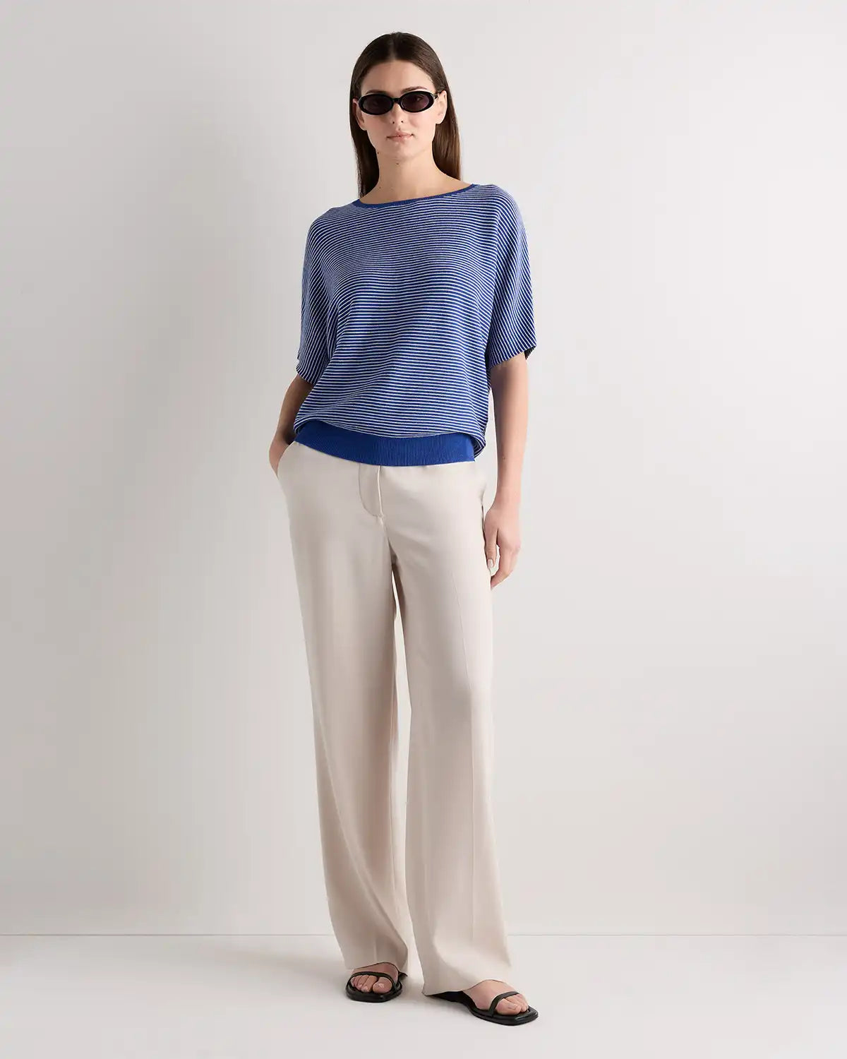 Lightweight Cotton Cashmere Link-Stitch Dolman Sweater