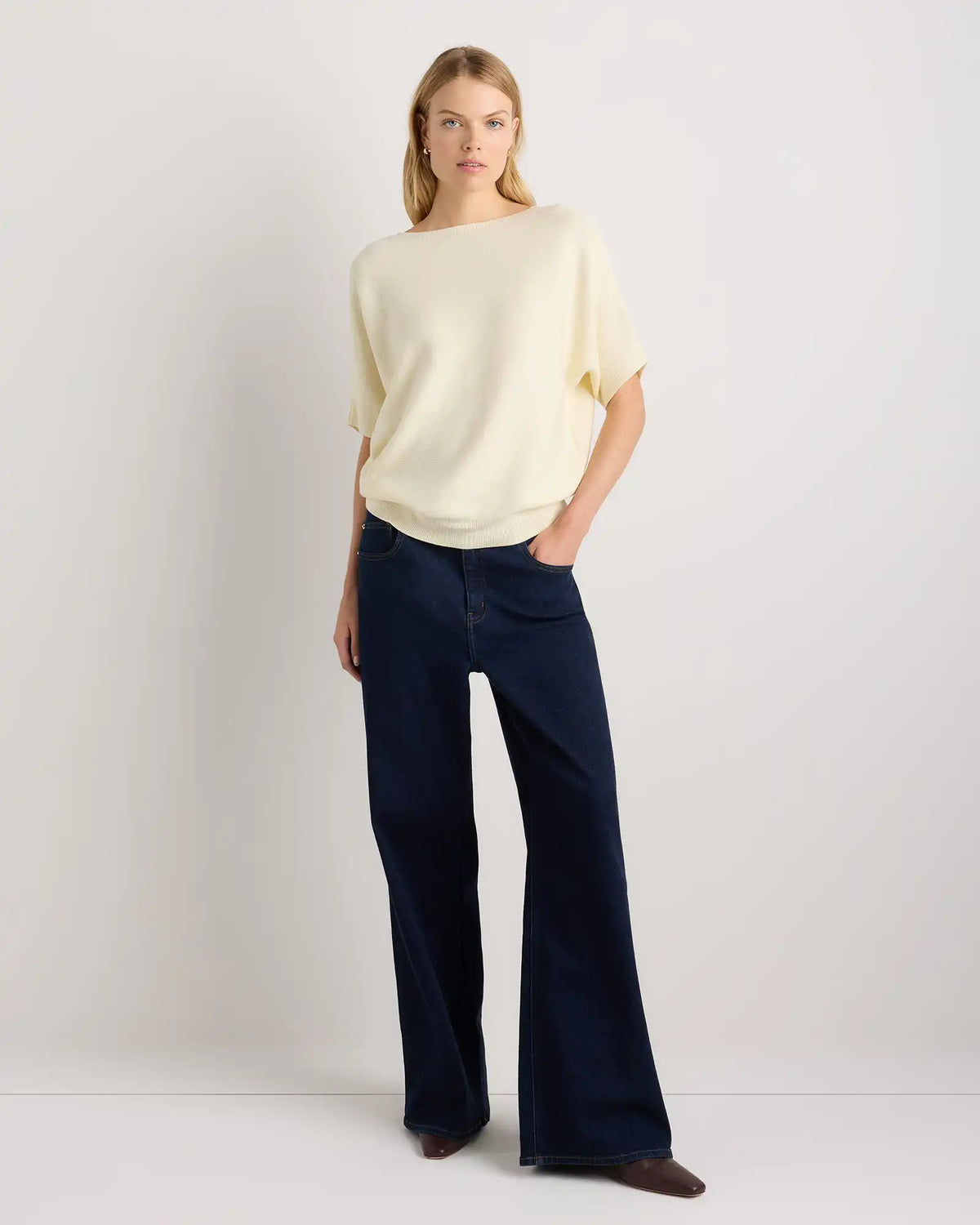 Lightweight Cotton Cashmere Link-Stitch Dolman Sweater