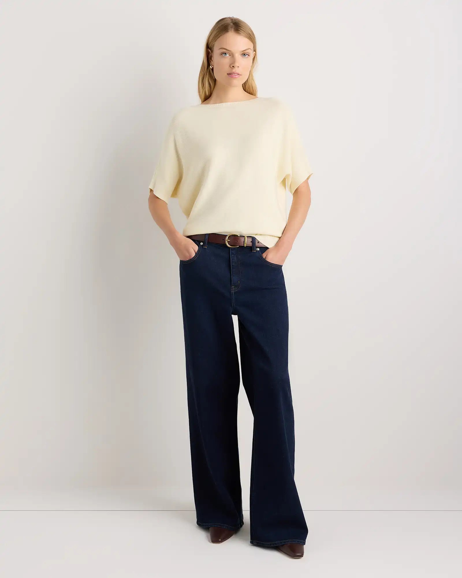 Lightweight Cotton Cashmere Link-Stitch Dolman Sweater