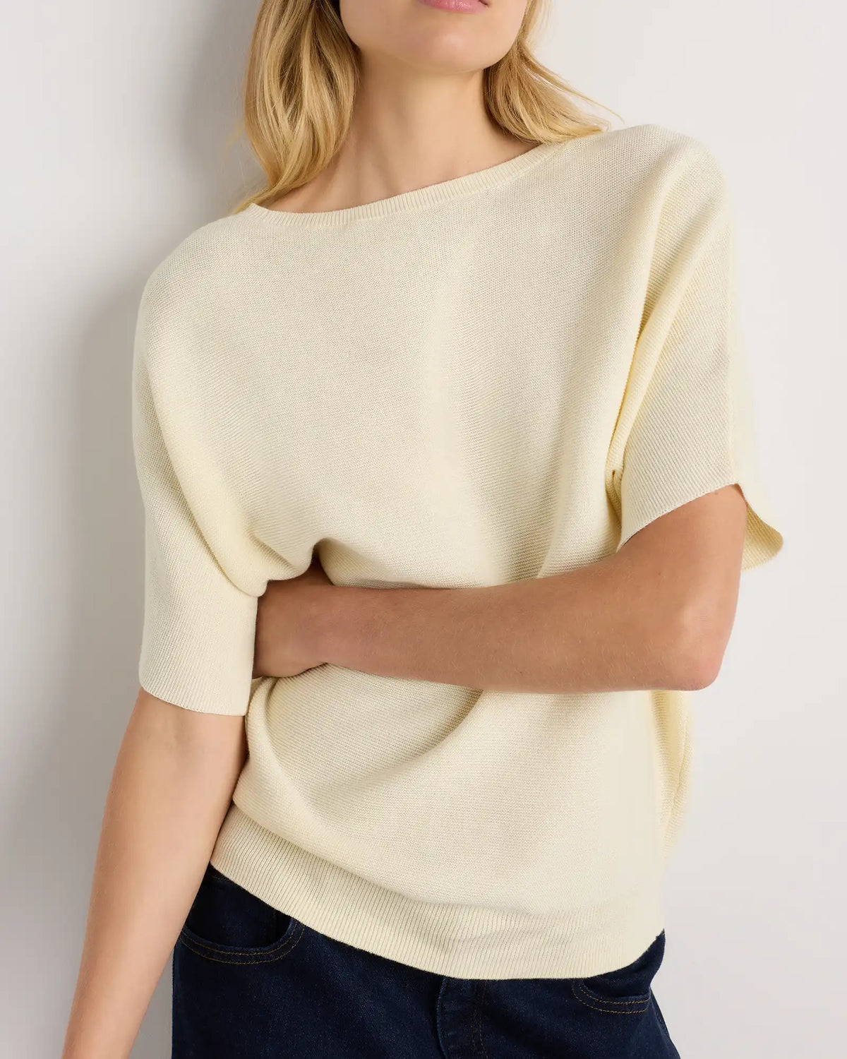 Lightweight Cotton Cashmere Link-Stitch Dolman Sweater