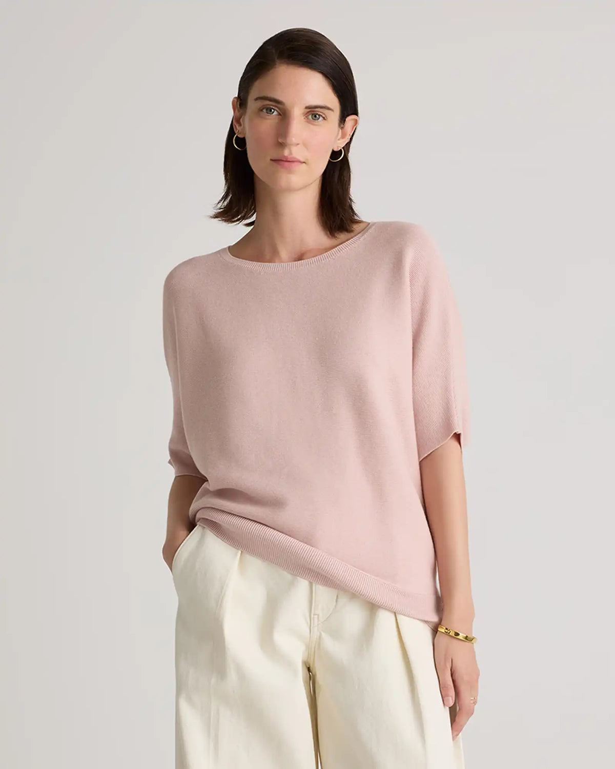 Lightweight Cotton Cashmere Link-Stitch Dolman Sweater