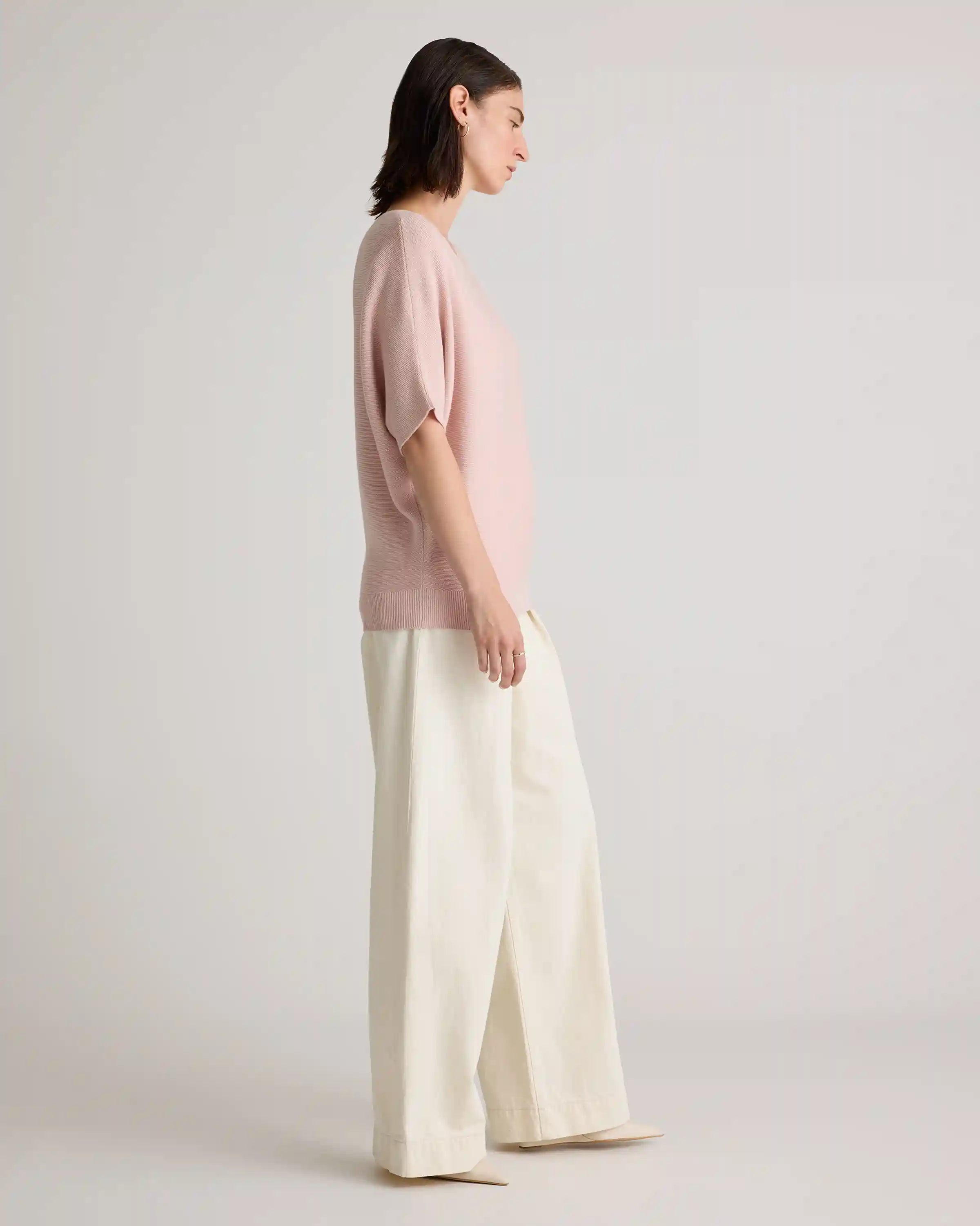 Lightweight Cotton Cashmere Link-Stitch Dolman Sweater