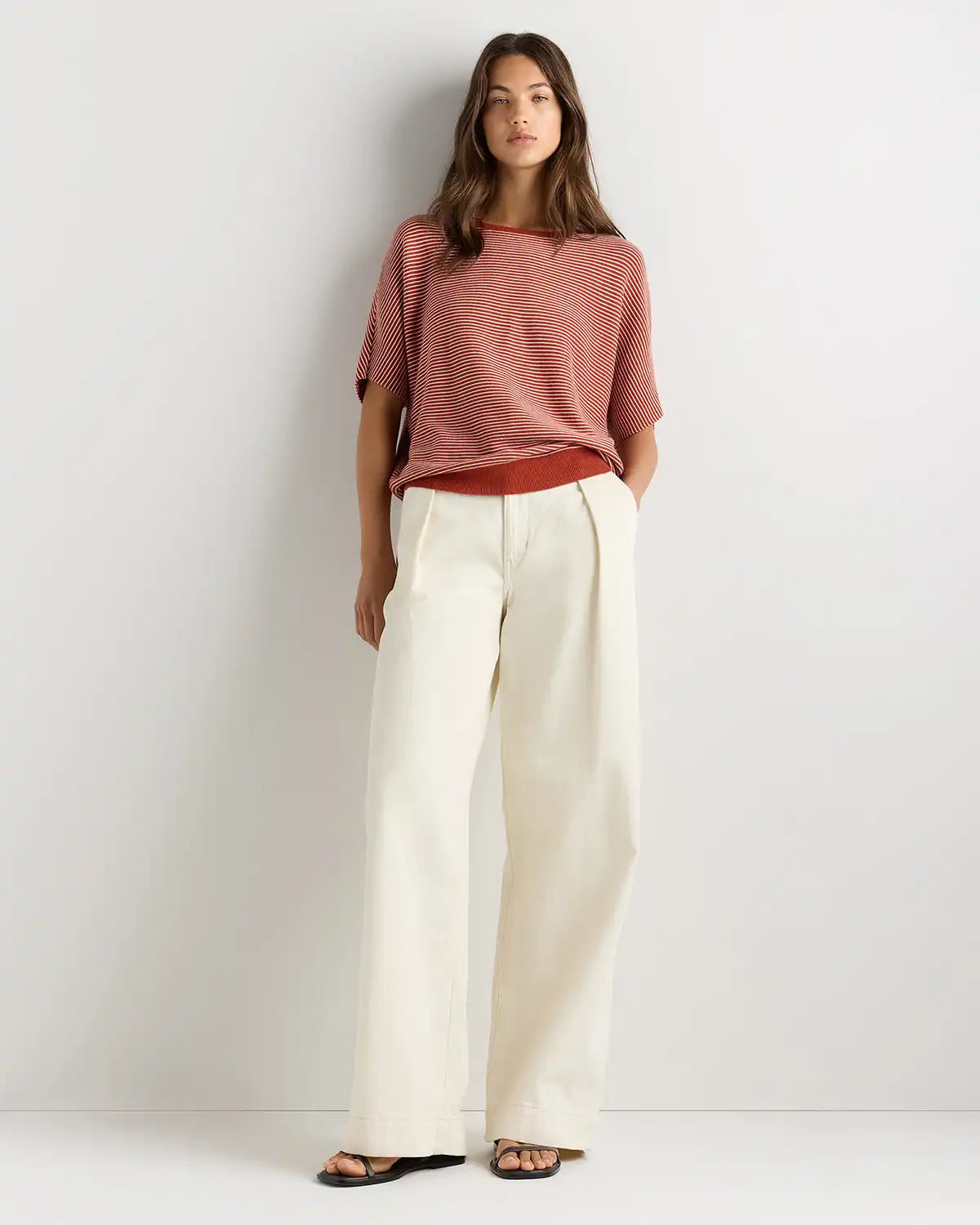 Lightweight Cotton Cashmere Link-Stitch Dolman Sweater