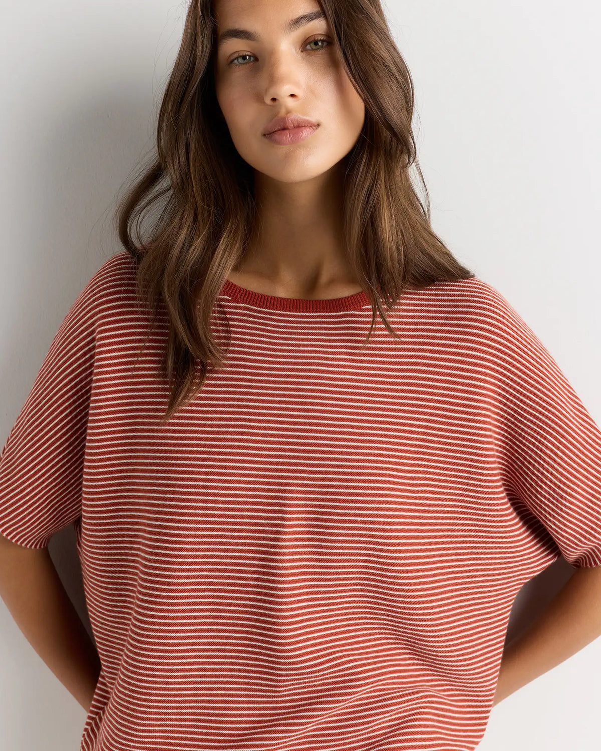Lightweight Cotton Cashmere Link-Stitch Dolman Sweater