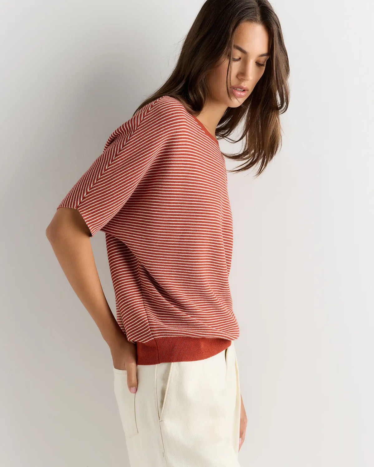 Lightweight Cotton Cashmere Link-Stitch Dolman Sweater
