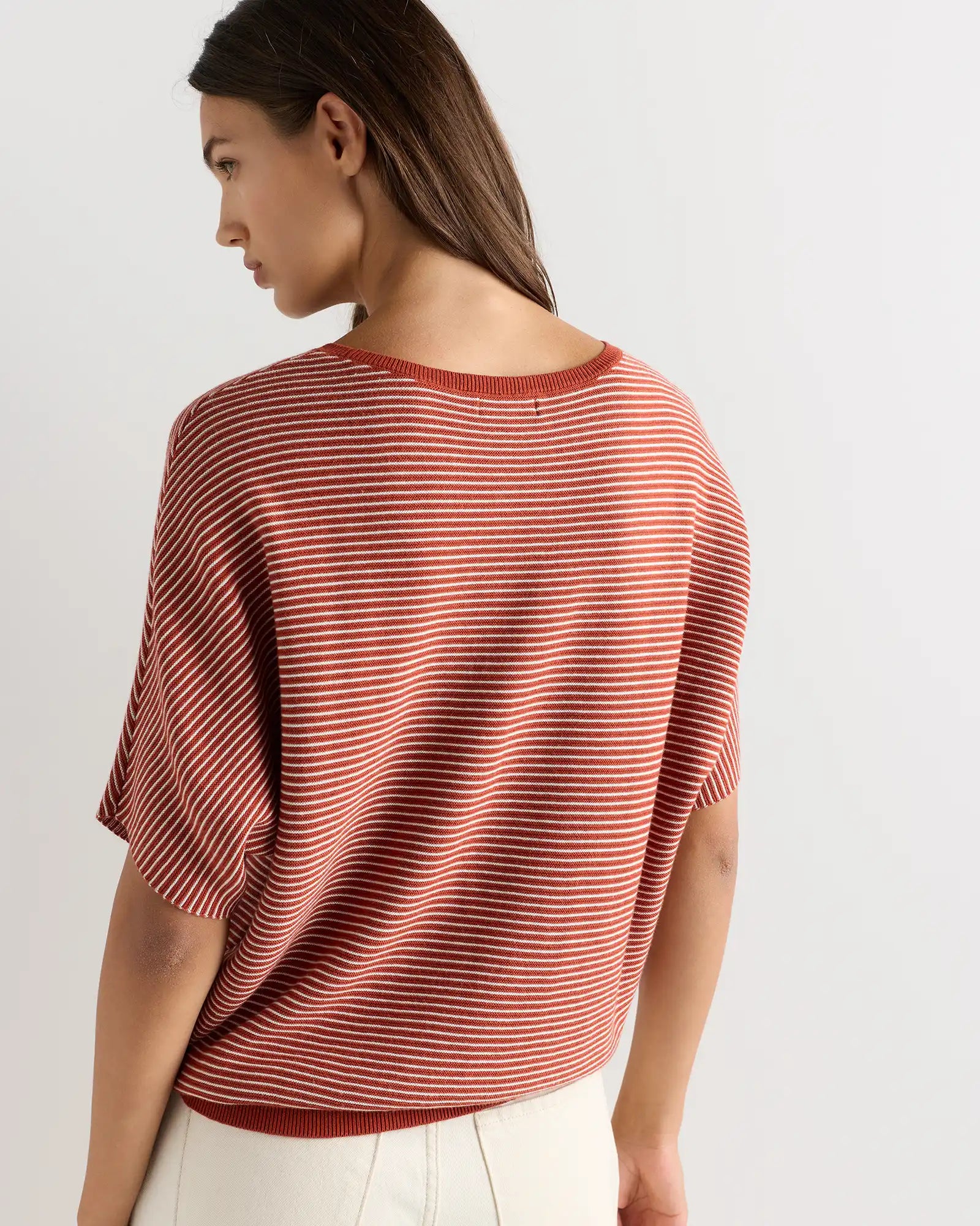 Lightweight Cotton Cashmere Link-Stitch Dolman Sweater