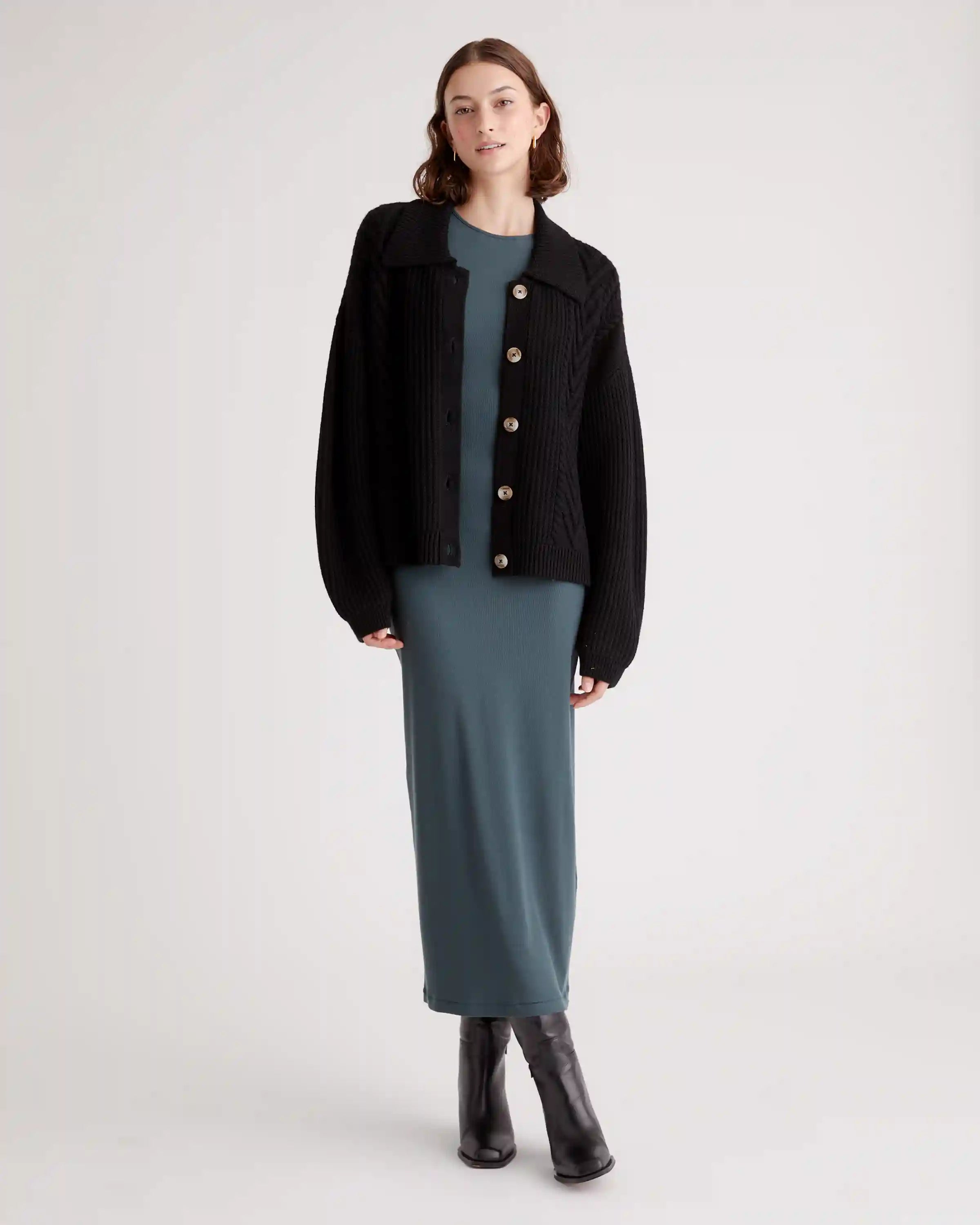 Australian Merino Wool Collared Cable Cardigan
