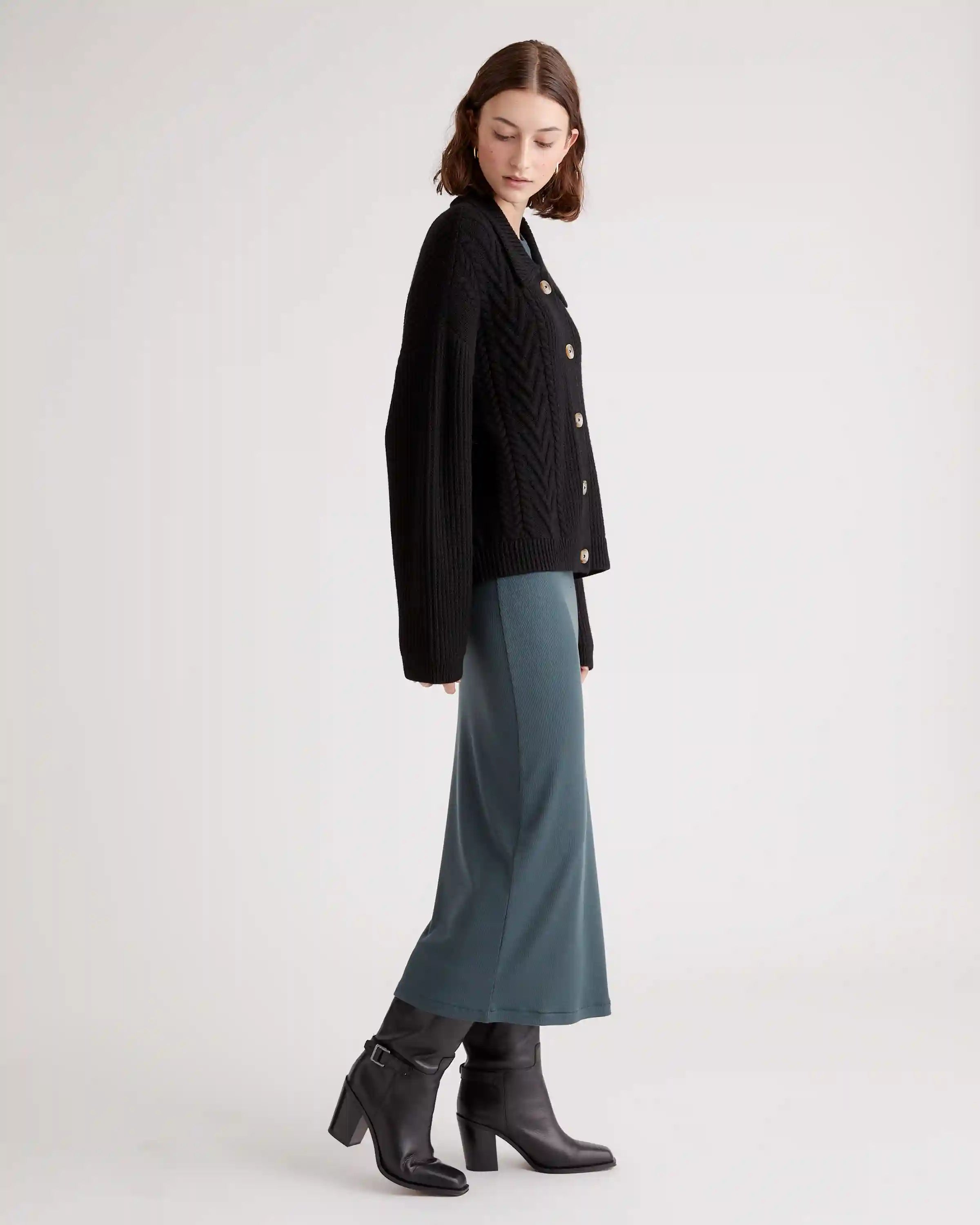 Australian Merino Wool Collared Cable Cardigan