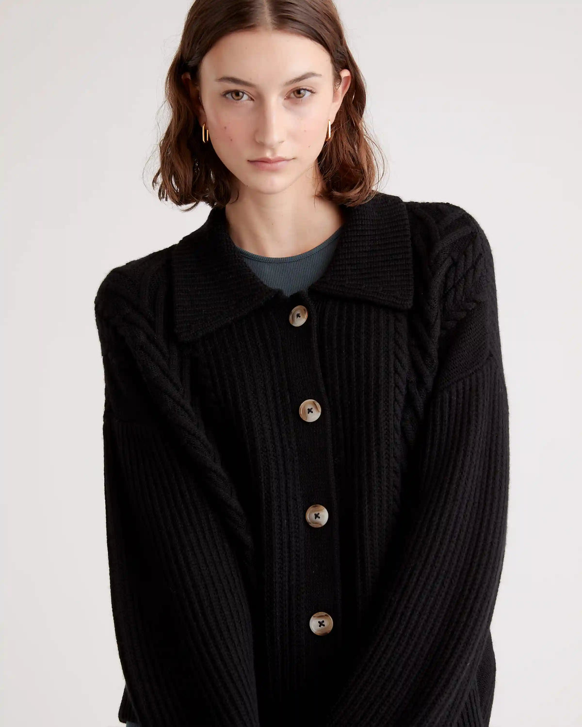 Australian Merino Wool Collared Cable Cardigan
