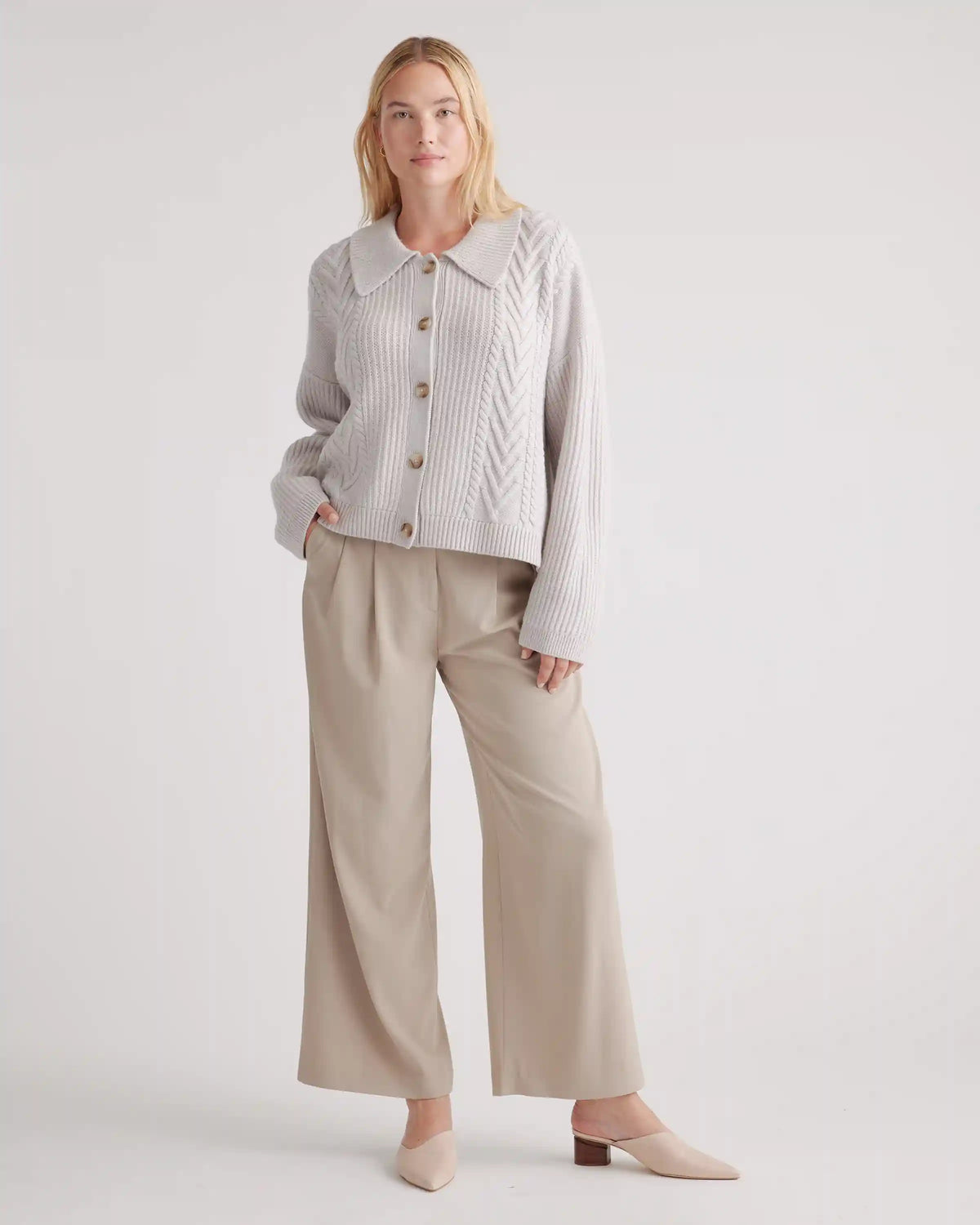 Australian Merino Wool Collared Cable Cardigan