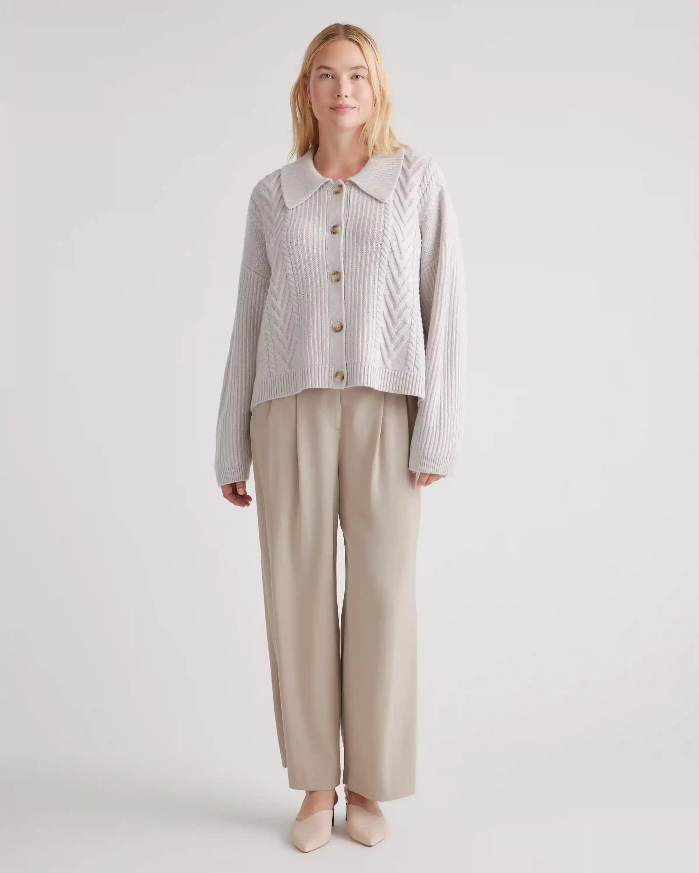 Australian Merino Wool Collared Cable Cardigan