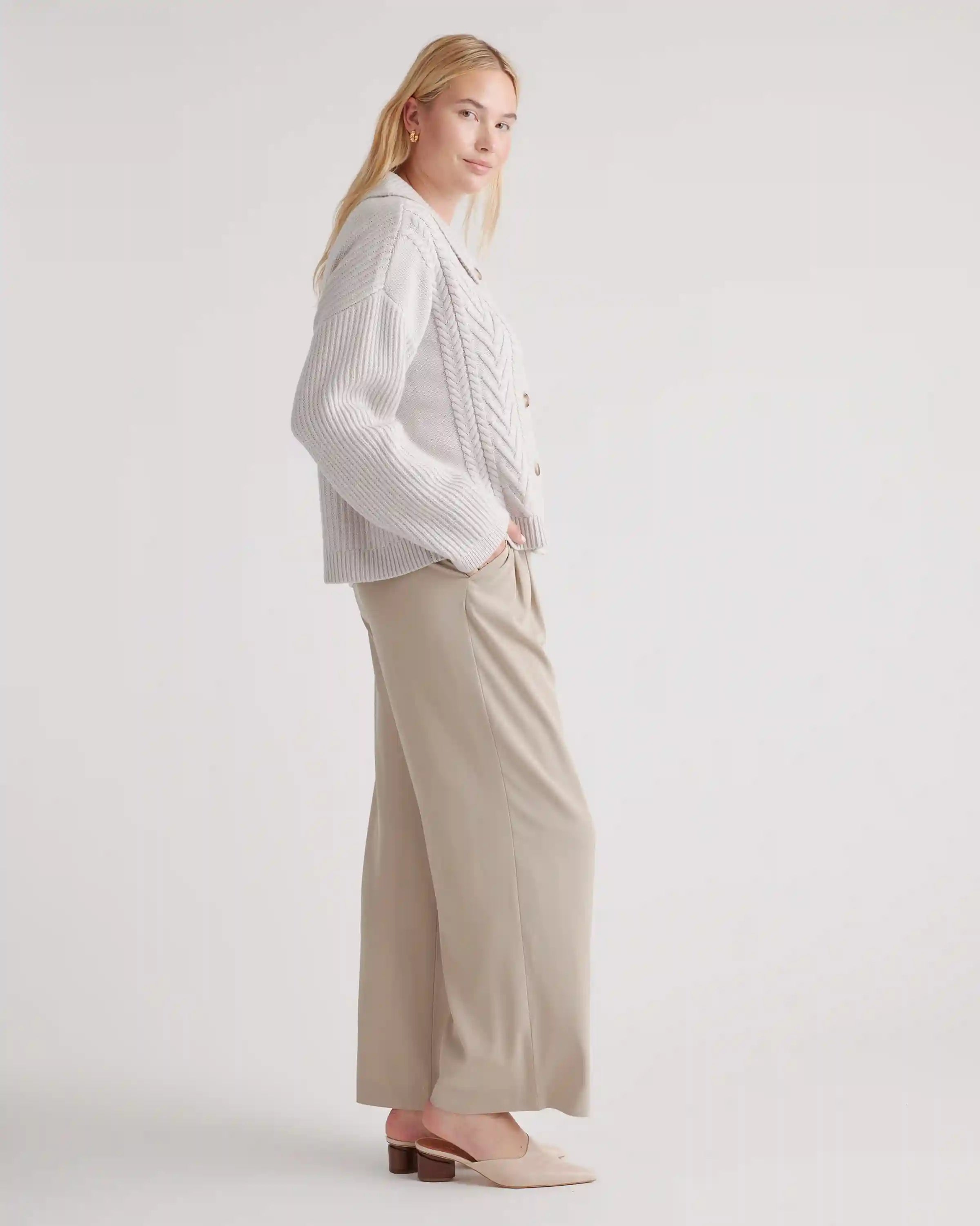 Australian Merino Wool Collared Cable Cardigan