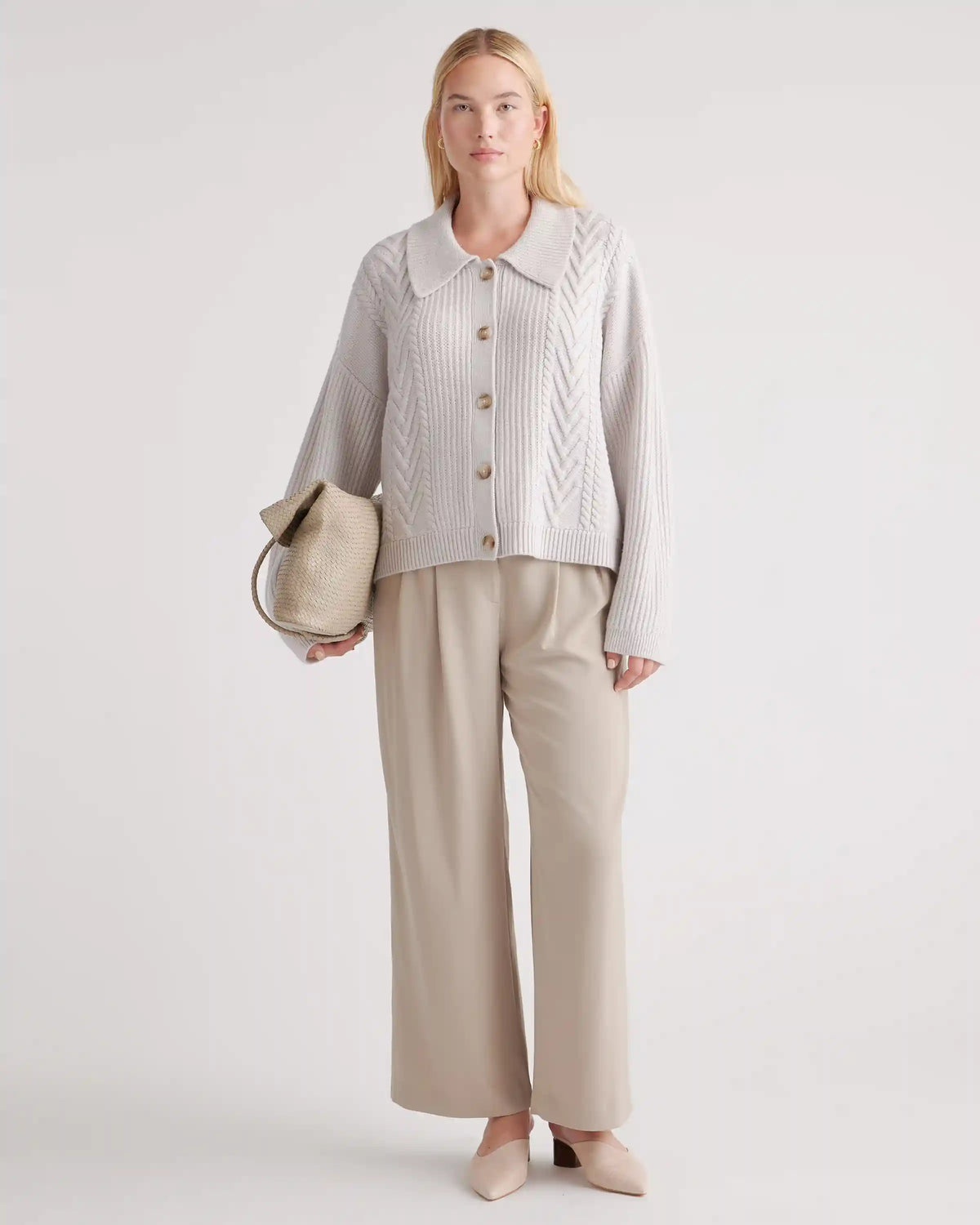 Australian Merino Wool Collared Cable Cardigan
