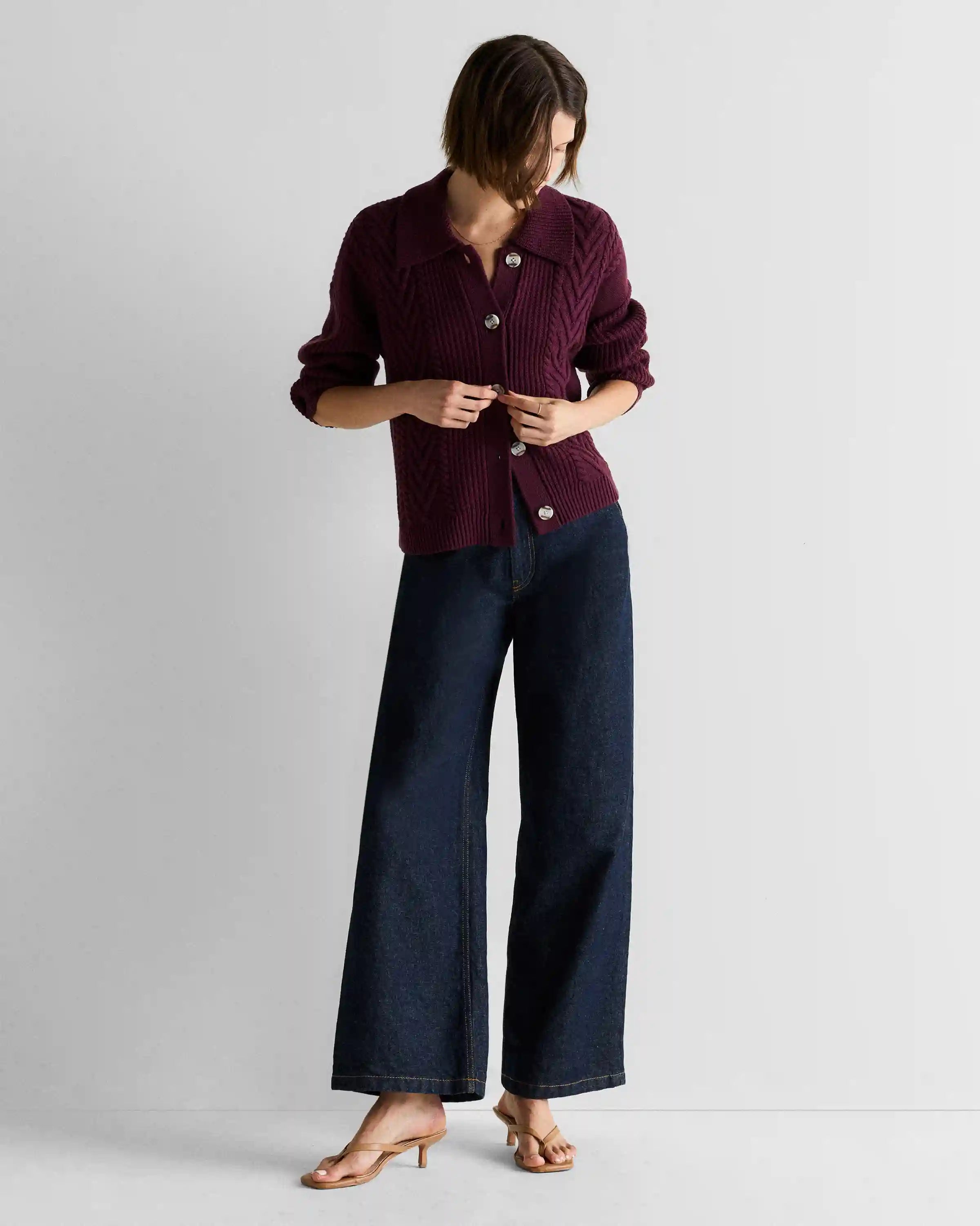 Australian Merino Wool Collared Cable Cardigan