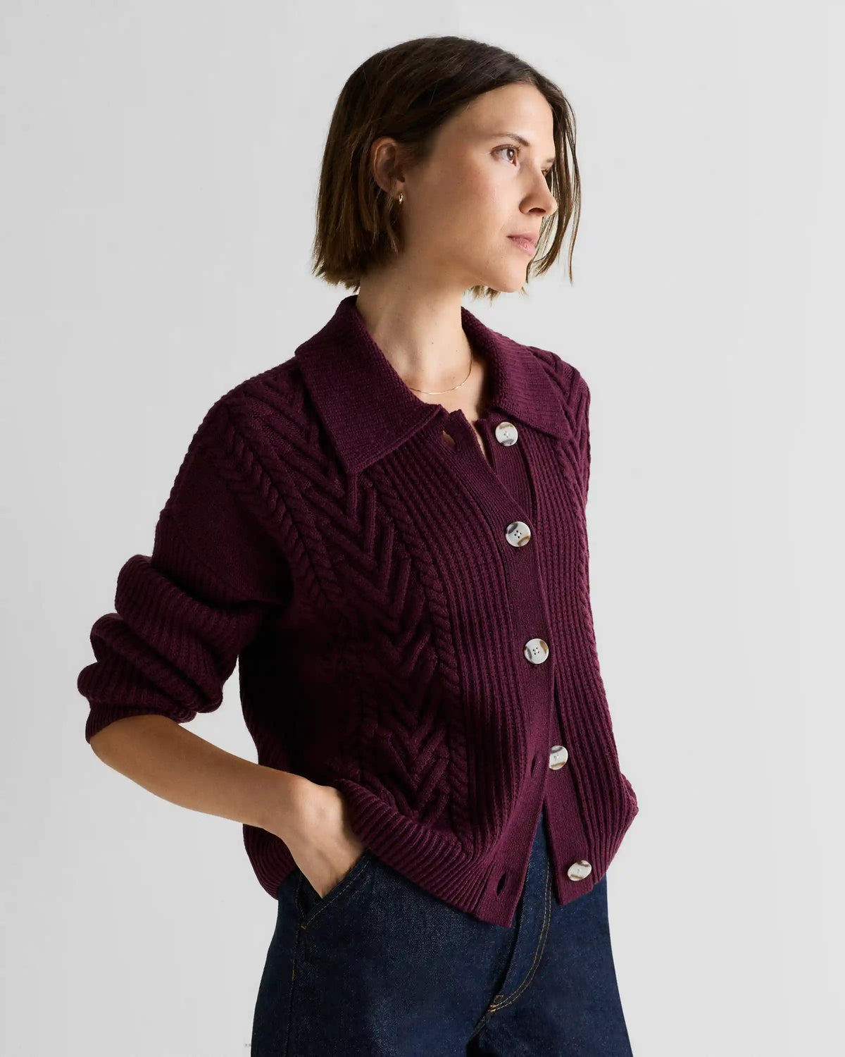 Australian Merino Wool Collared Cable Cardigan
