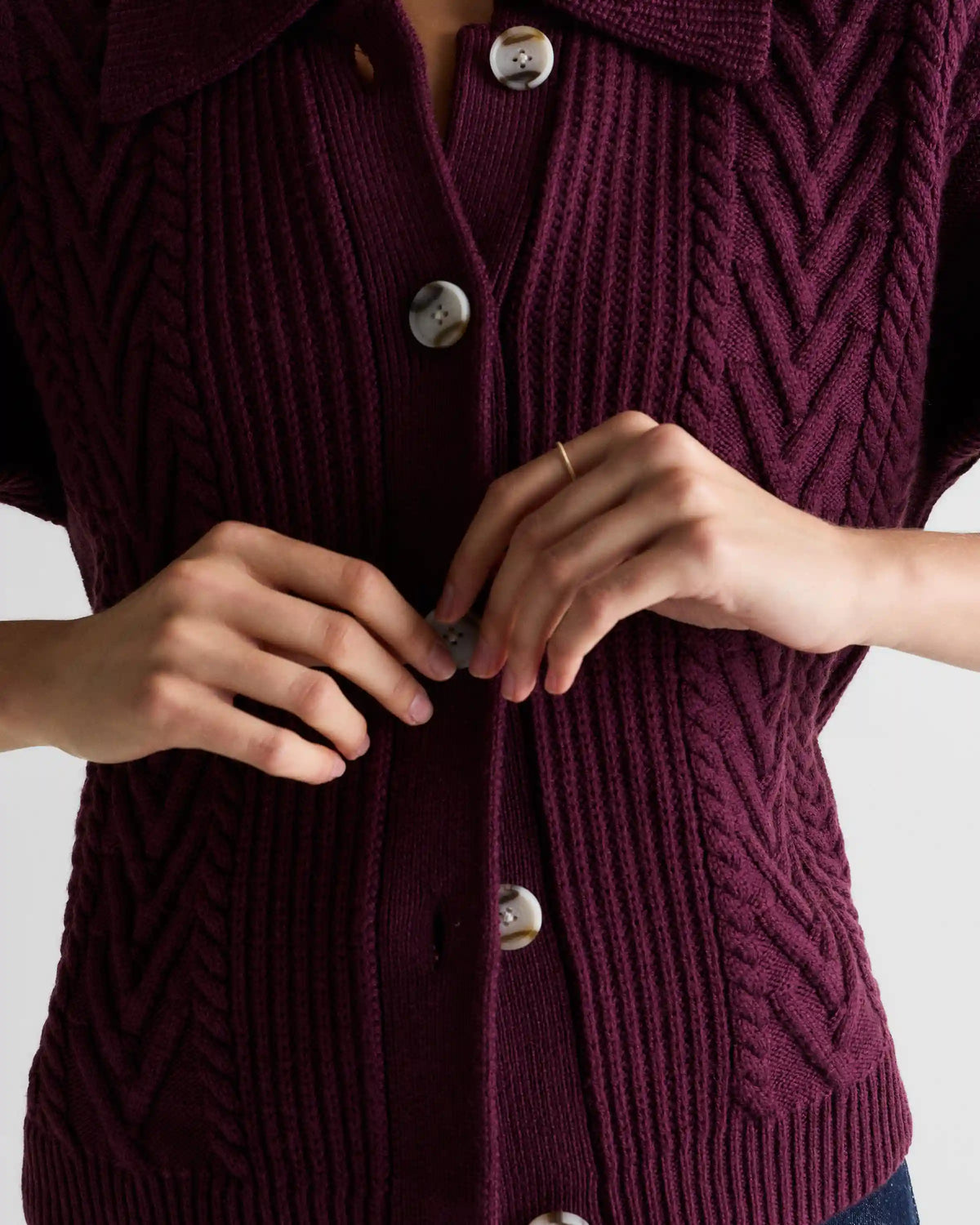 Australian Merino Wool Collared Cable Cardigan