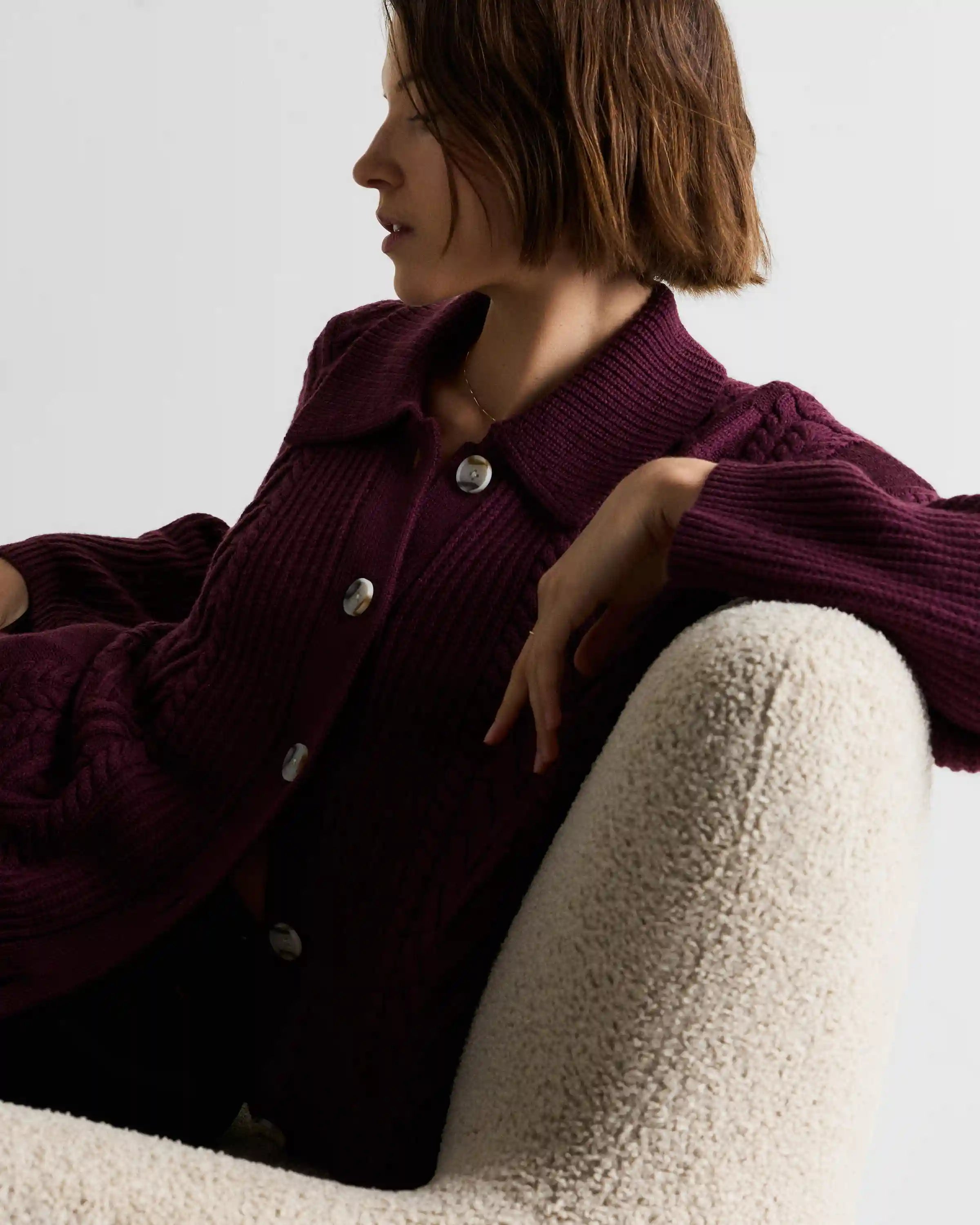 Australian Merino Wool Collared Cable Cardigan