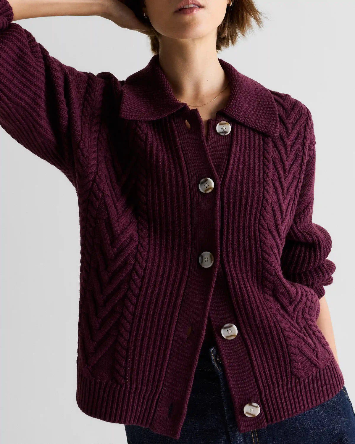 Australian Merino Wool Collared Cable Cardigan