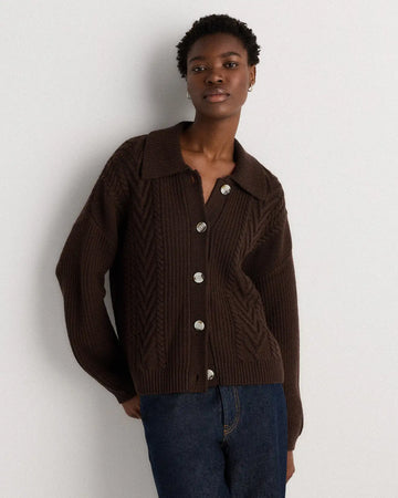 Australian Merino Wool Collared Cable Cardigan