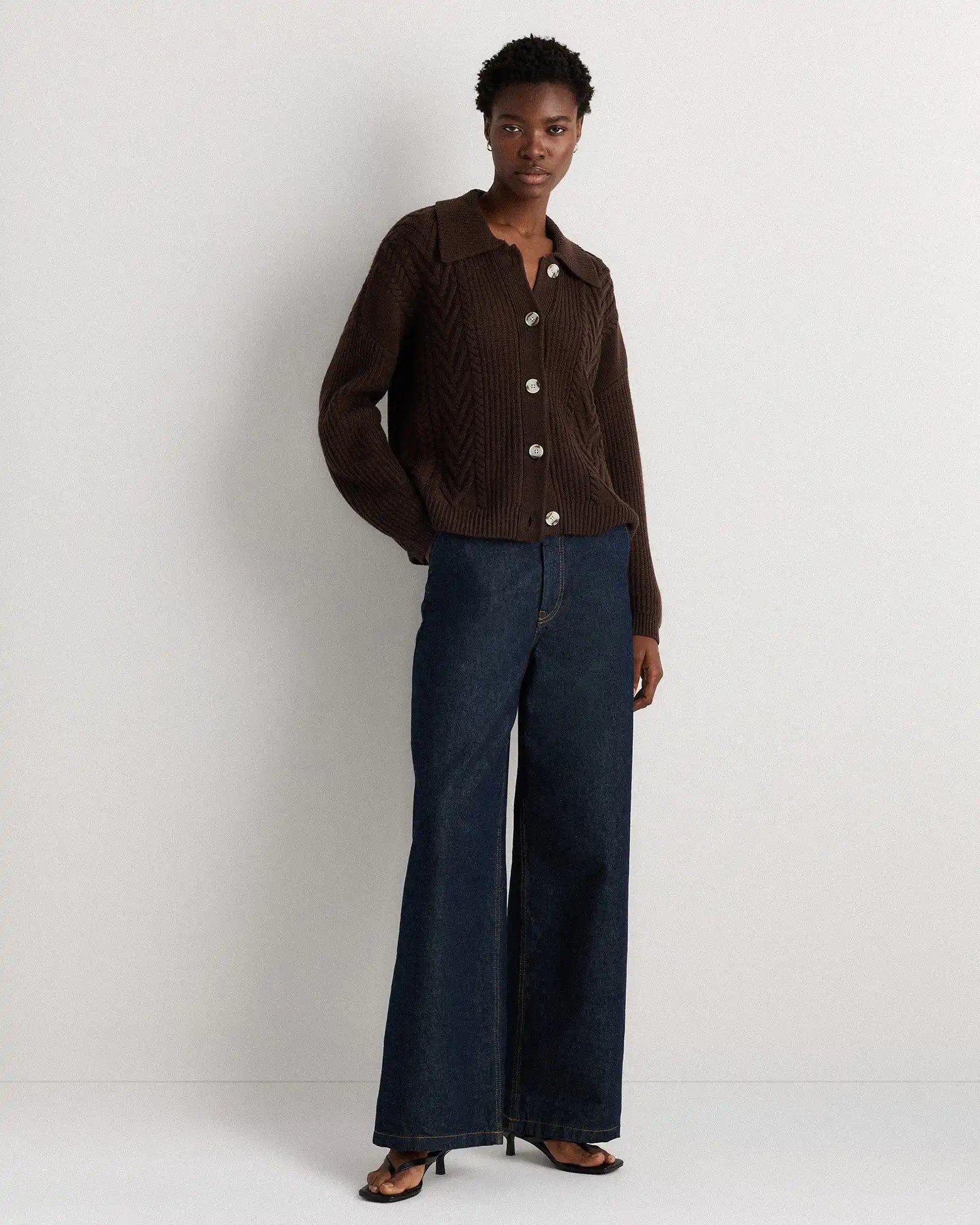 Australian Merino Wool Collared Cable Cardigan