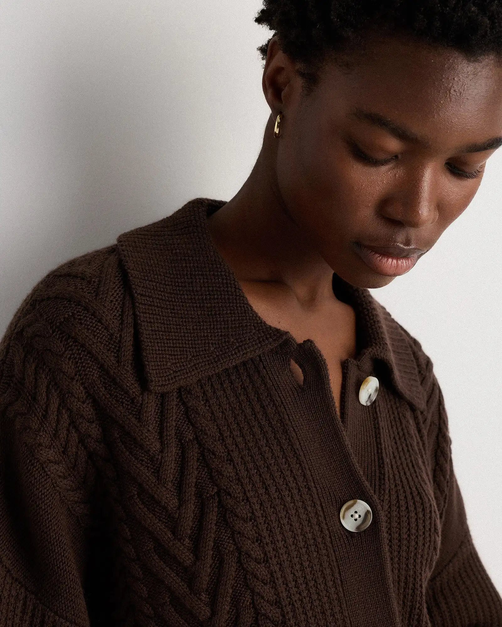 Australian Merino Wool Collared Cable Cardigan